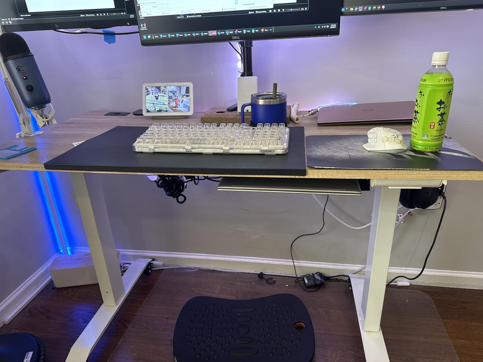 SHW 55 x 28 Inches Electric Height Adjustable Standing Desk with Drawer and Memory Preset, Maple customer photo 1