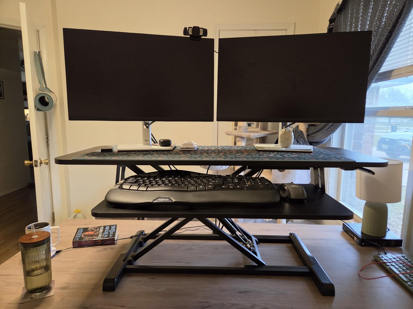 TechOrbits Standing Desk Converter - 32 Inch Adjustable Sit to Stand Up Workstation, Particle Board, Dual Monitor Desktop Riser with Keyboard Tray, for Home Office Laptop, Black 32