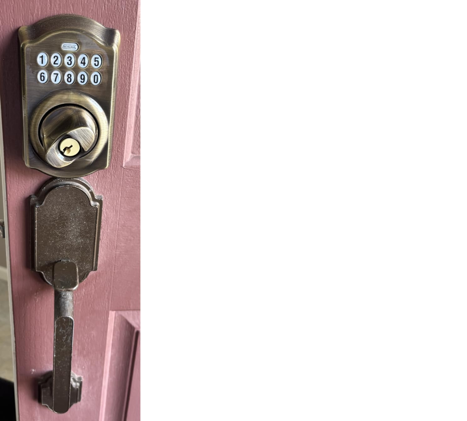 Schlage Electronic Keypad Deadbolt Lock, Plymouth Trim, Matte Black | Keyless entry door lock, Push button keypad deadbolt, Key backup included, Certified security, Easy install, BE365 customer photo 1