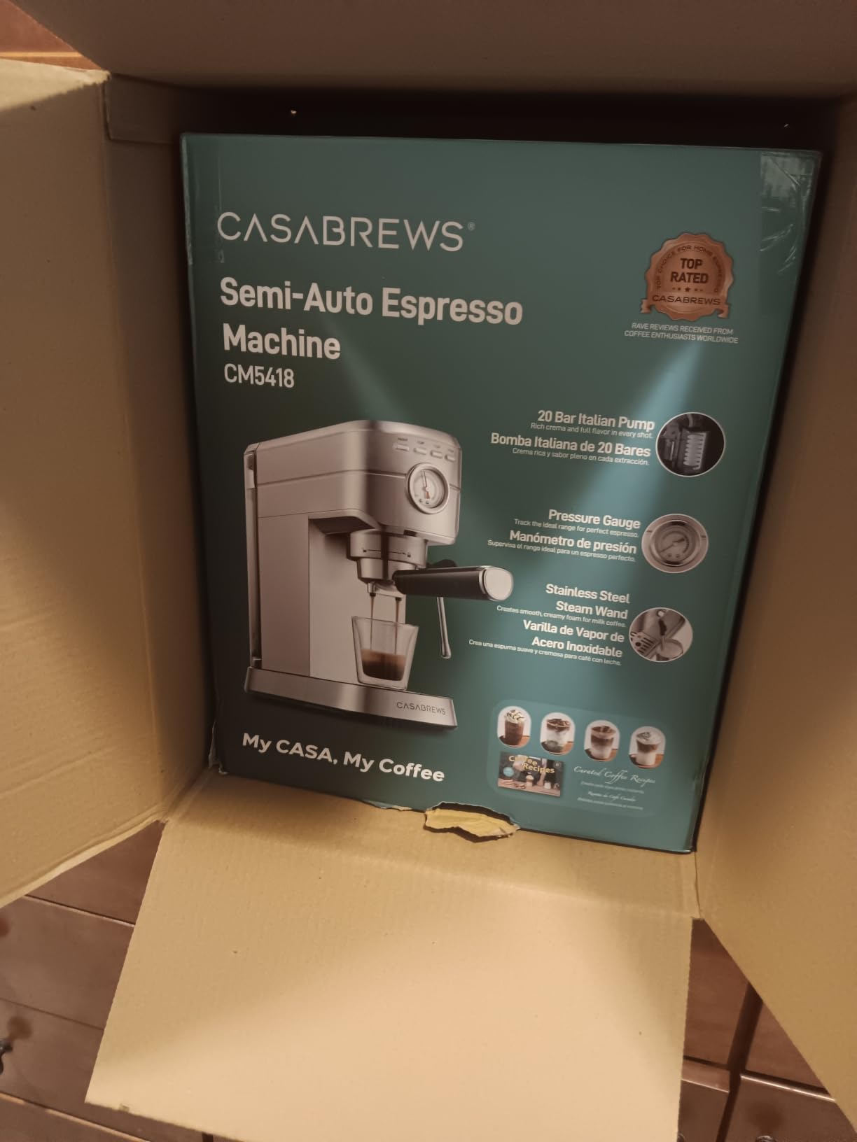 CASABREWS CM5418 Compact Espresso Machine with Milk Frothing Steam Wand | Stainless Steel, 20-Bar Pump, Built-in Pressure Gauge, Powerful Steam Wand for Cappuccino Latte for Home, 34oz Water Tank customer photo 1