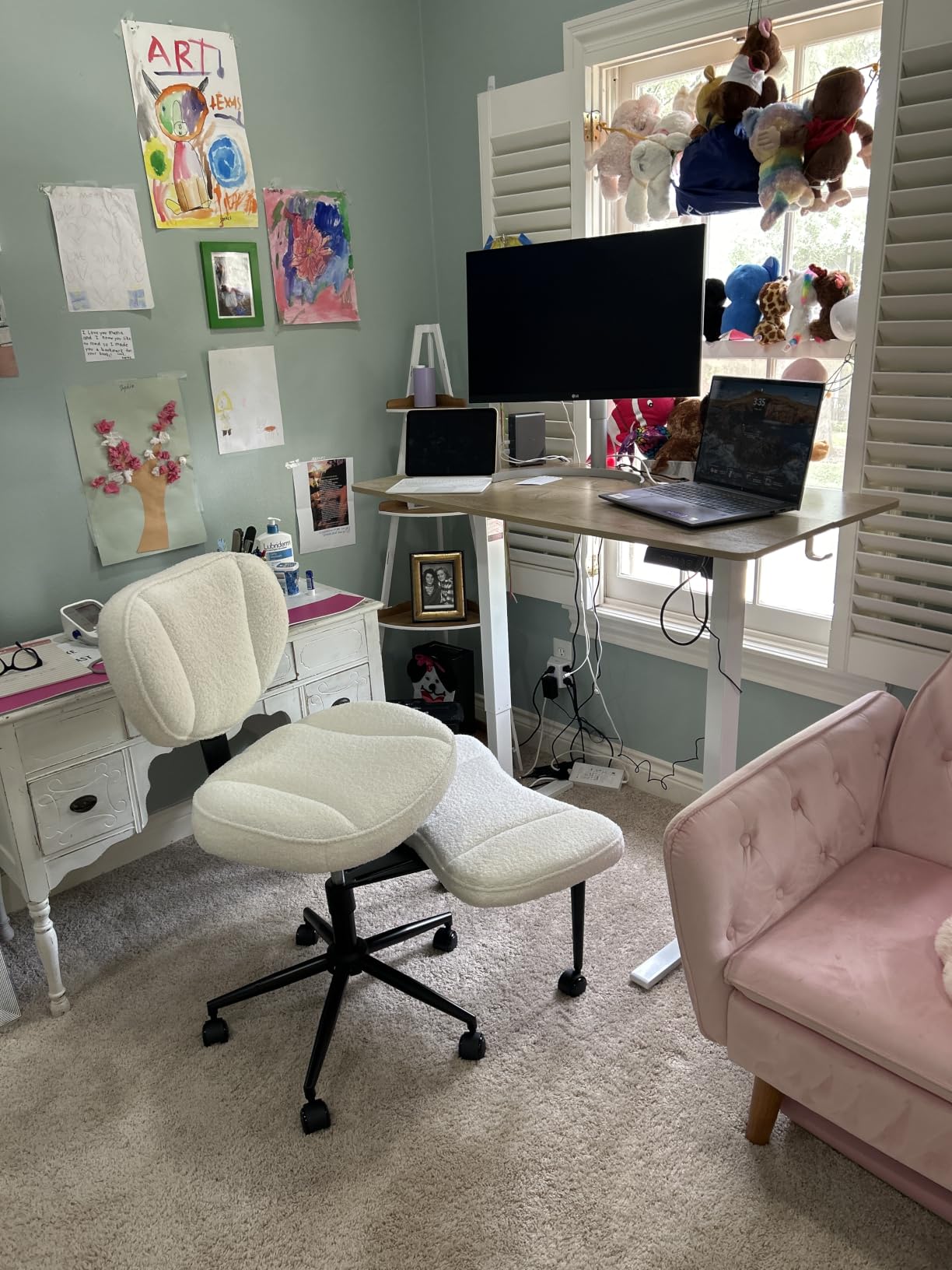 Cubiker Standing Desk, 48x24 Inches Sit Stand Home Office Desk, Electric Stand up Desk, Adjustable Desk with Splice Board, White Frame/Maple Top customer photo 2
