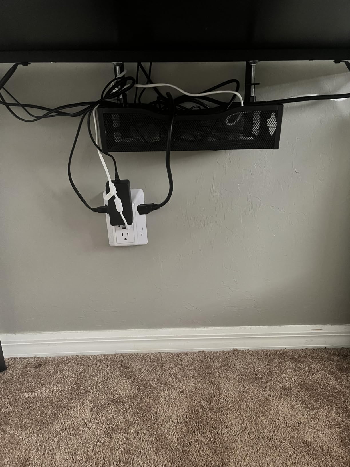 Under Desk Cable Management Tray No Drill, Metal Mesh Cable Management Under Desk with Clamp Mount, 2 Hole Cable Tray with Wire Management and Cord Organizer for Home Office Standing Desk customer photo 1