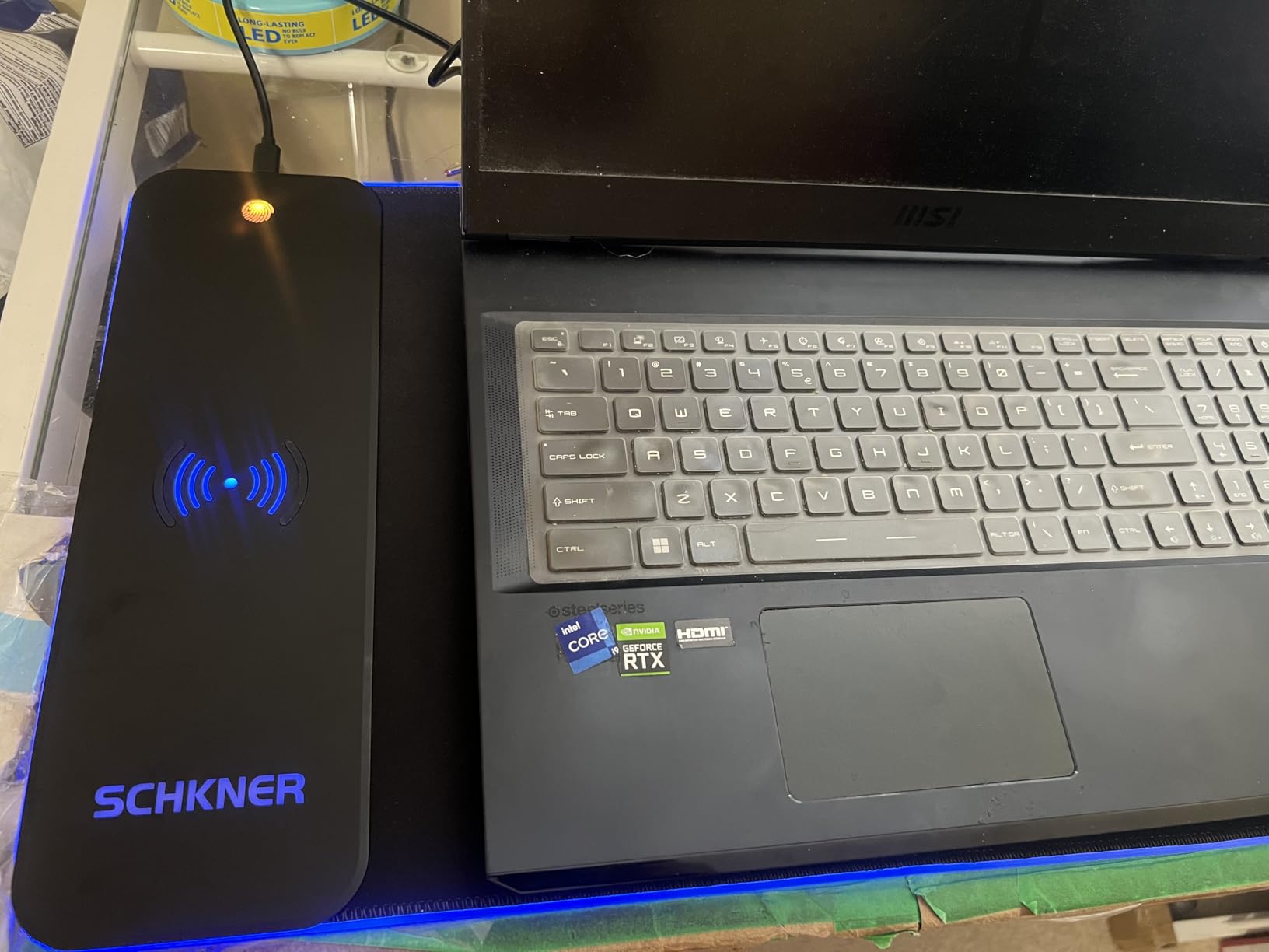 Schkner RGB Gaming Mouse Pad with Wireless Charging 15W, Large Desk Mat 800x300x4mm, 10 Light Modes Keyboard Pad with Non-Slip Rubber Base, Waterproof Mousepad for Gaming PC MacBook Laptop customer photo 2