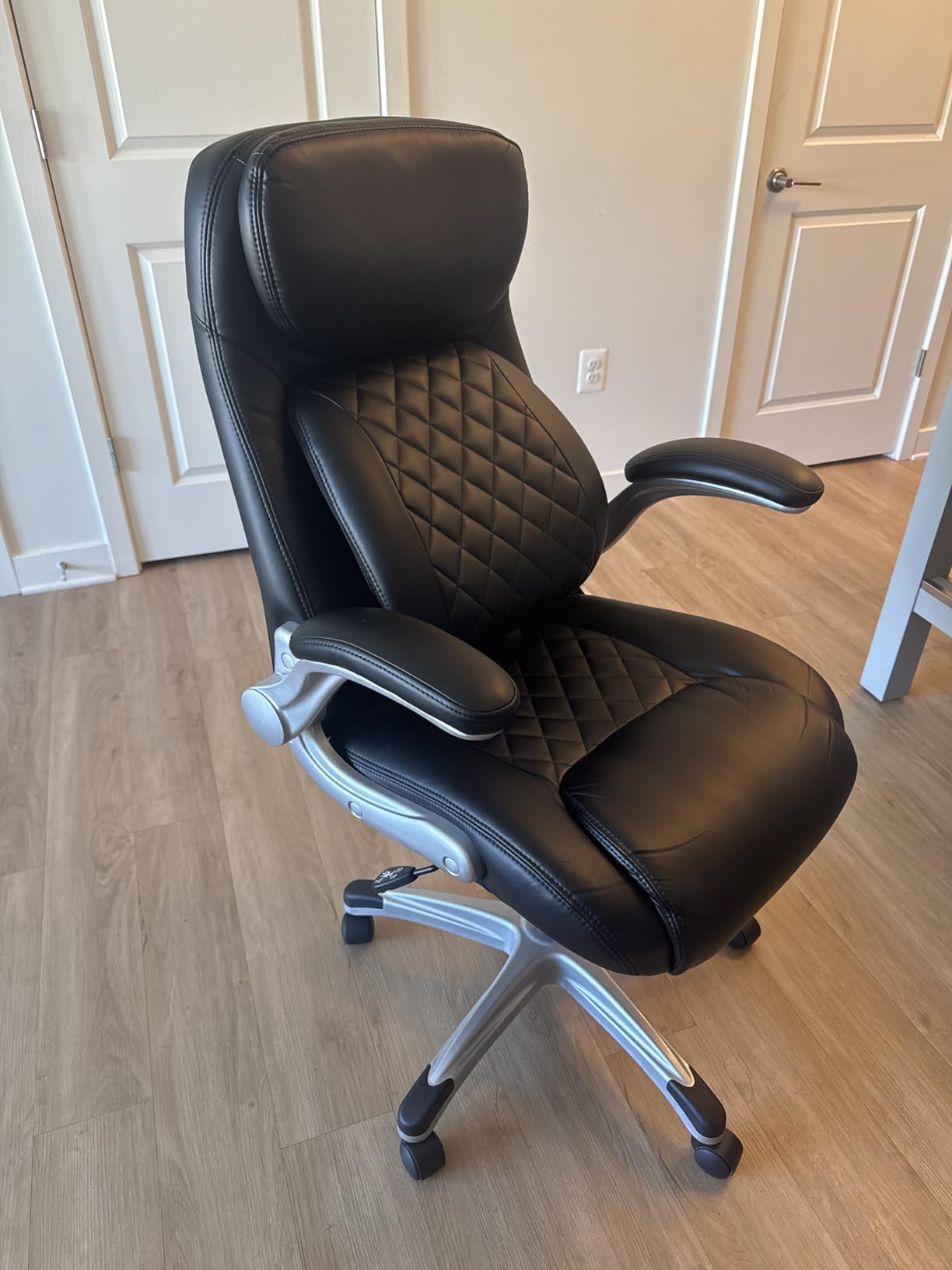 Nouhaus Ergonomic Office Chair Premium Microfiber Leather Adjustable Lumbar Support & Armrests, High Back Comfy Desk Gaming Chairs Executive Computer Swivel Chair Tilt Function (Posto, Black) customer photo 1