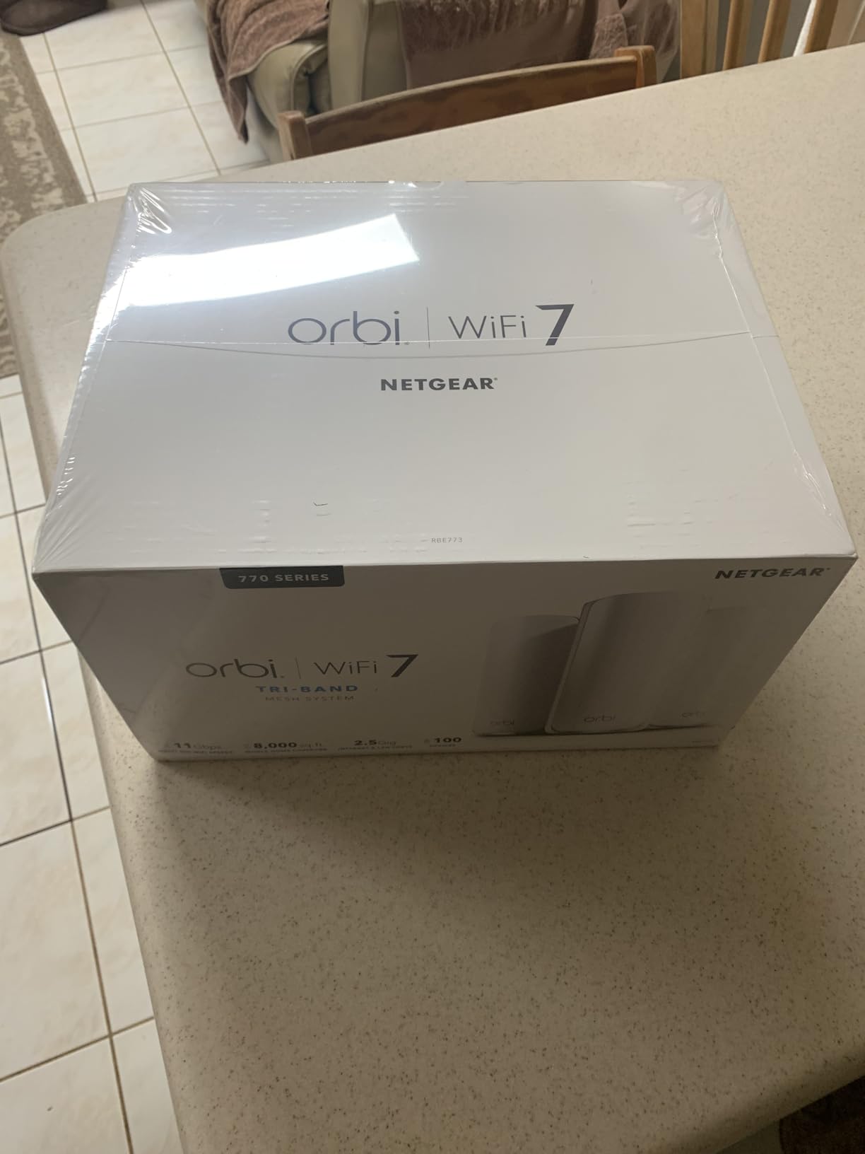 NETGEAR Orbi 770 Series Tri-Band WiFi 7 Mesh Network System (RBE773) - Router + 2 Satellite Extenders, Security Features, Up to 11Gbps, Covers up to 8,000 sq. ft., 100 Devices, 2.5 Gig Internet Port customer photo 1