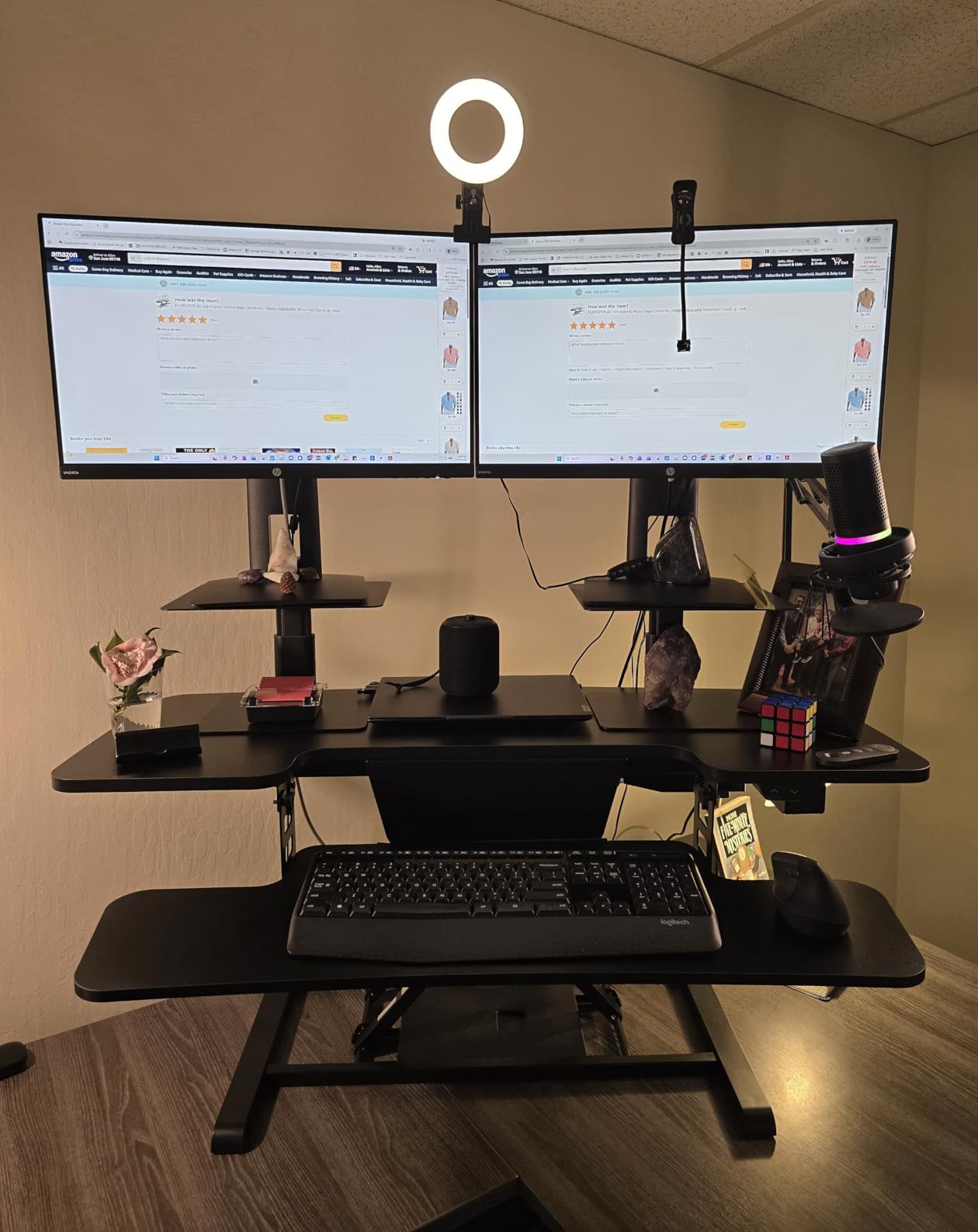 FLEXISPOT 35 inch Electric Standing Desk Converter, Motorized Stand Up Desk Riser with Wide Keyboard Tray, Black customer photo 1