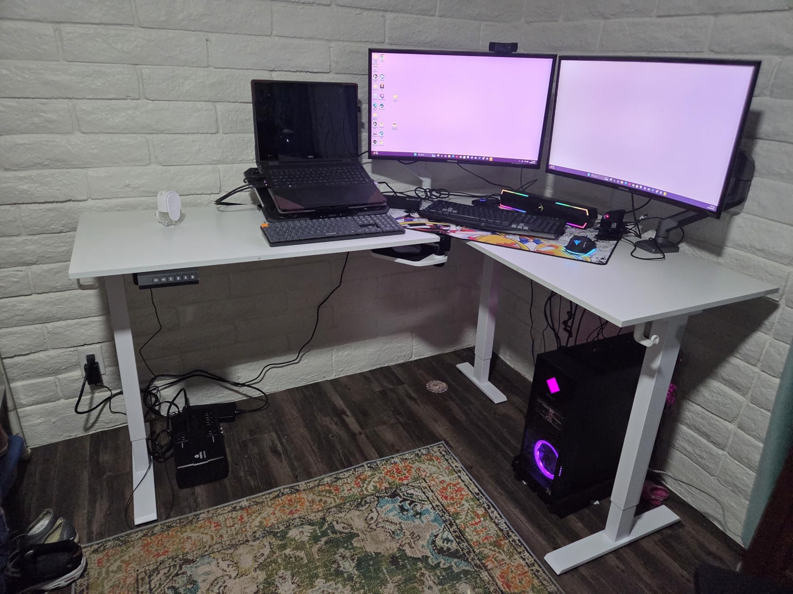 Casaottima 63 Inch L Shaped Electric Standing Desk, Reversible Corner Desk with Height Adjustment, Ergonomic Sit Stand Table for Home Office, White customer photo 2