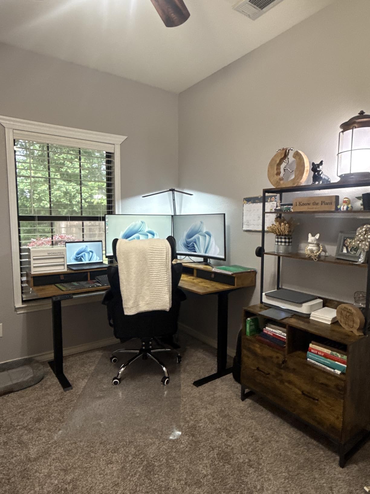 FEZIBO L Shaped Electric Standing Desk, 63x48 inch Large with Drawers, Reversible Tabletop, 2 Memory Height Settings, Black Walnut customer photo 2