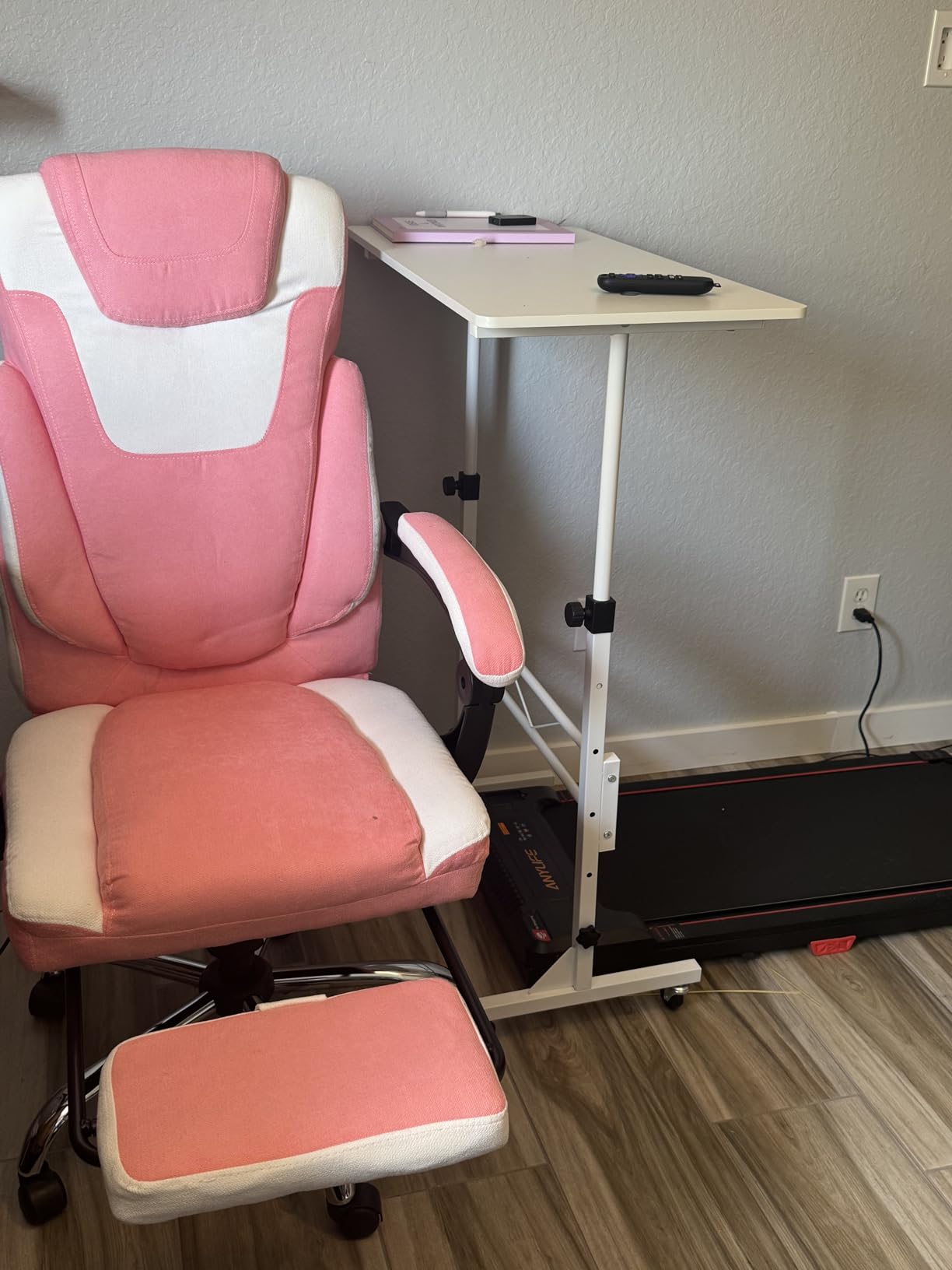 HOMIDEC Standing Desk, 32 Inch Portable Small Desk Adjustable Height, Rolling Home Office Desks with Wheels, Sit Stand Desk for Bedroom Walking Pad Home Office Small Space, White customer photo 1