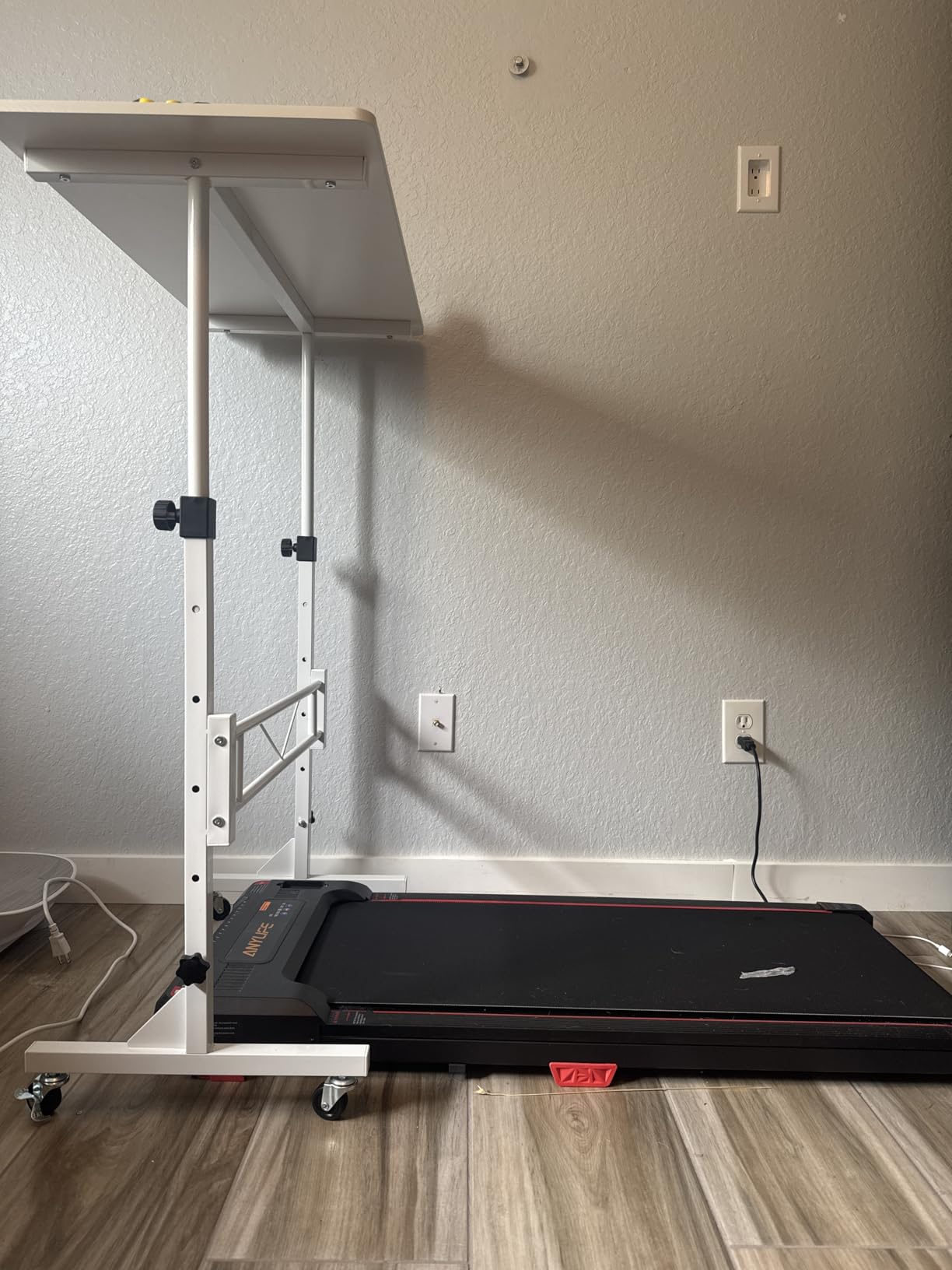 HOMIDEC Standing Desk, 32 Inch Portable Small Desk Adjustable Height, Rolling Home Office Desks with Wheels, Sit Stand Desk for Bedroom Walking Pad Home Office Small Space, White customer photo 2