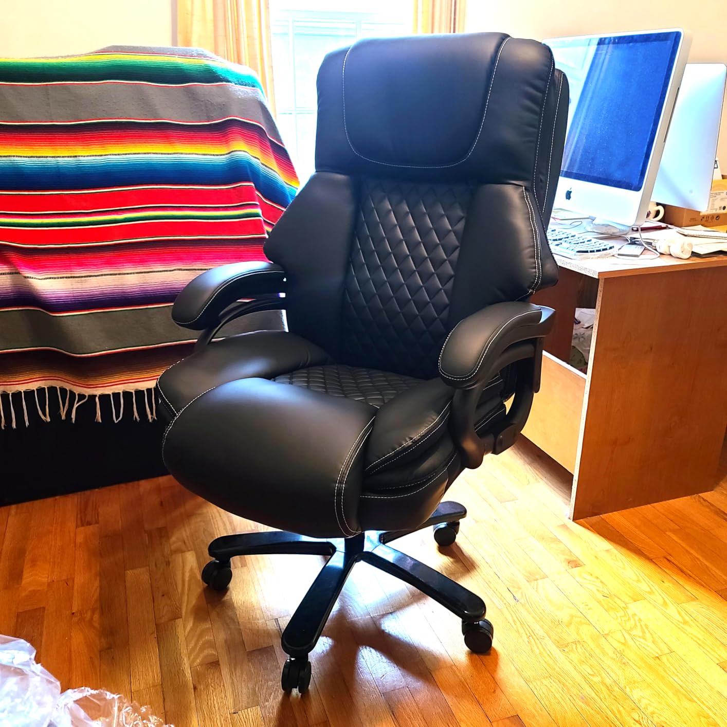 BOSMILLER 650lbs Large Big and Tall Office Chair for Heavy People with Adjustment Lumbar Support, Comfy Padded Heavy Duty Leather Executive Office Chair with Quiet Rubber for Adults 8 Hours Daily Work customer photo 2