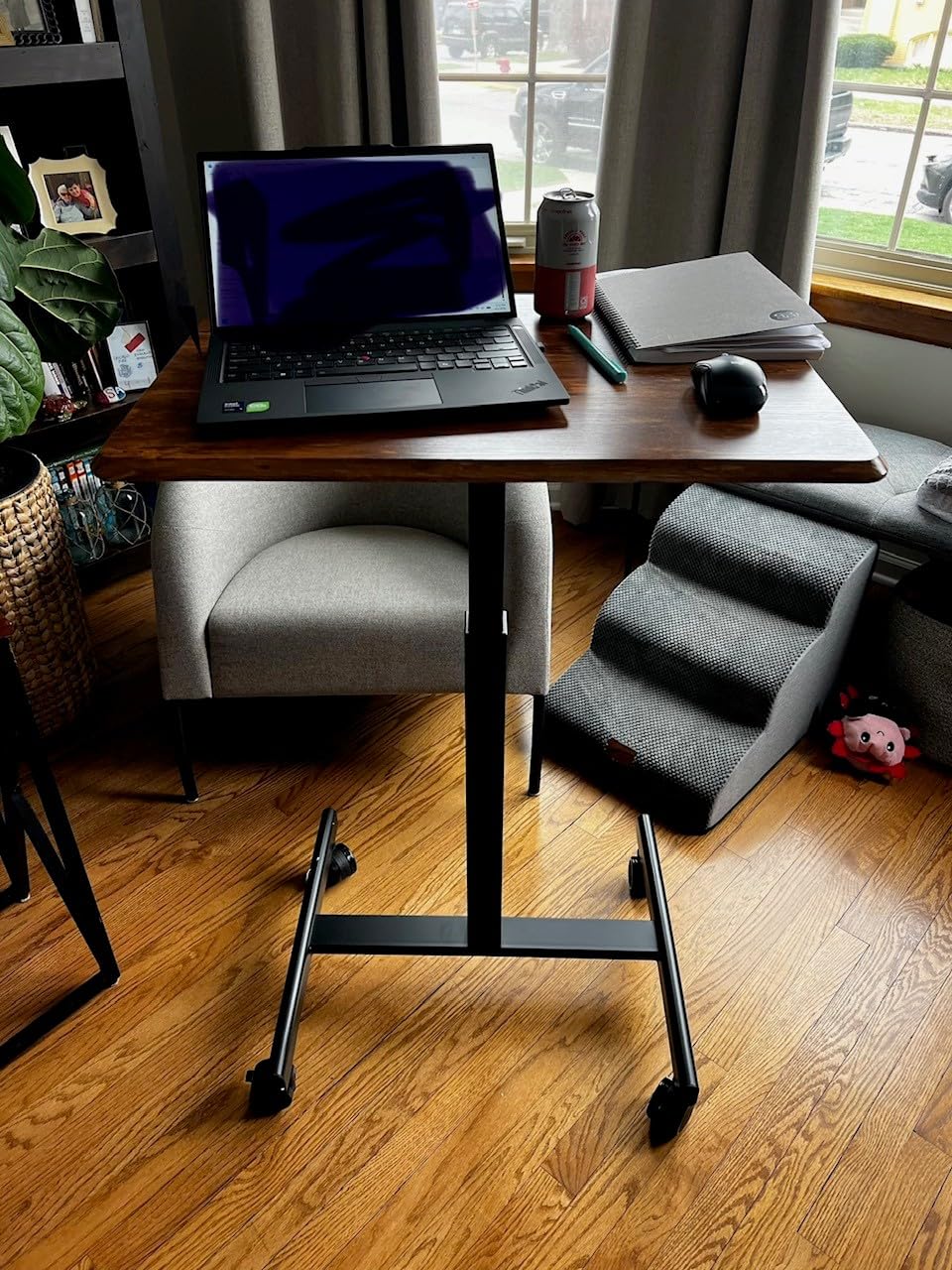 DUMOS Mobile Rolling Desk with Wheels Adjustable Height | Small Standing Desks Portable Laptop PC Table, Computer Workstation for Home Office Small Space, Modern Black customer photo 2