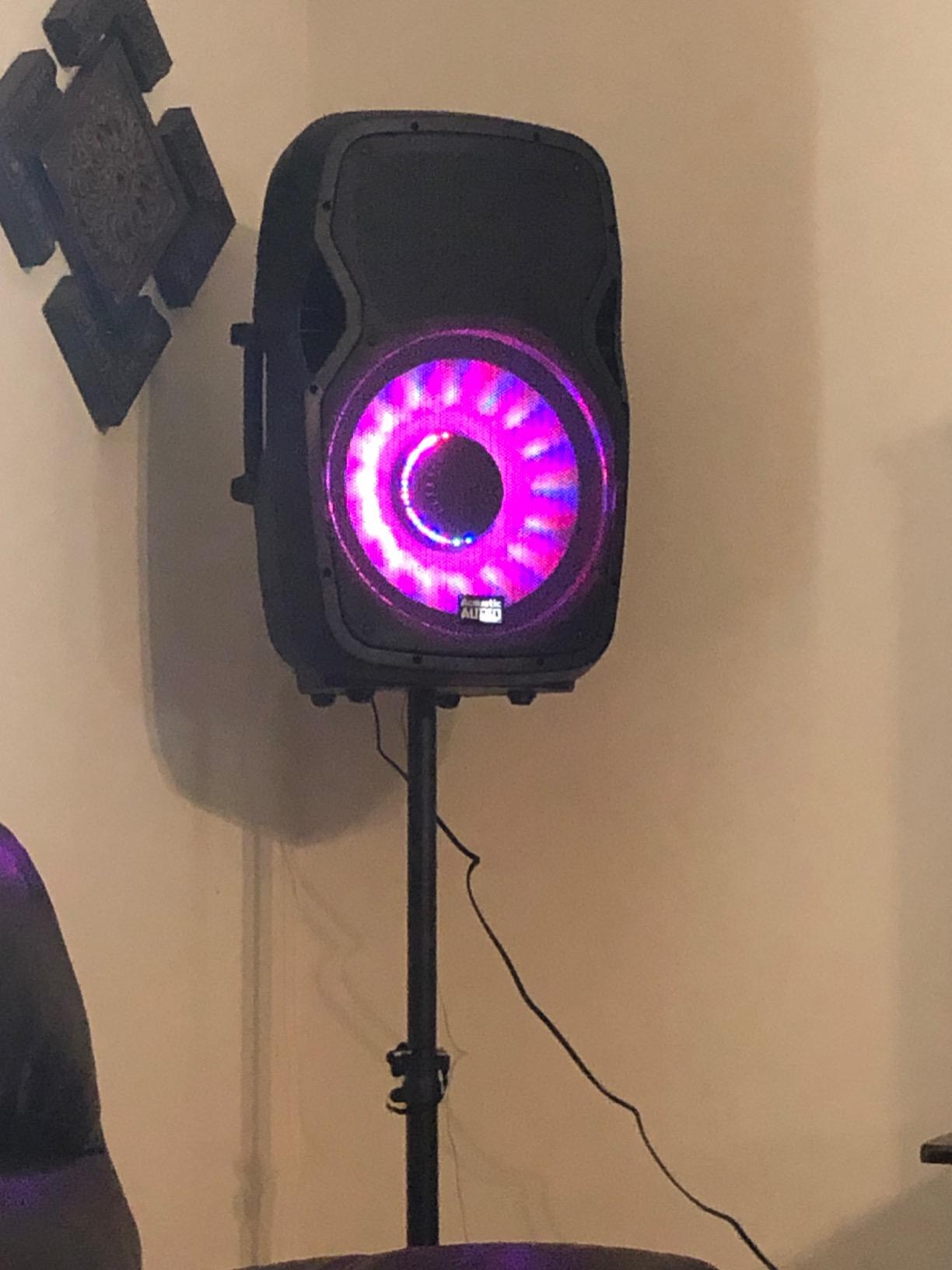 Acoustic Audio by Goldwood 1000W Bluetooth PA Speaker with LED, Mic & Stand | Large Plug-In Powered PA System with Remote & Flashing LED Party Lights for Karaoke, DJ or Tailgate Party customer photo 2