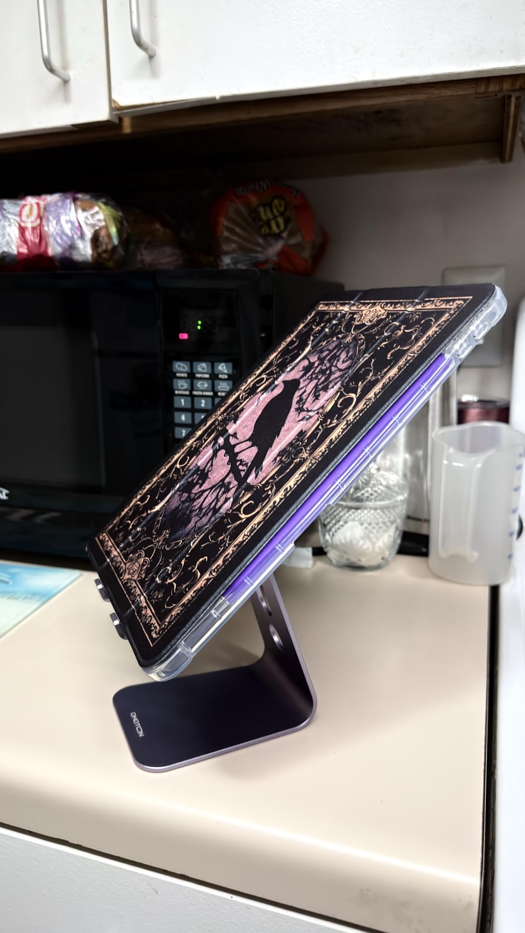 OMOTON Adjustable Tablet Stand for Desk, Upgraded Longer Arms for Greater Stability, T2 Tablet Holder with Hollow Design for Bigger Sized Phones and Tablets Such as iPad Pro/Air/Mini, Rose Gold customer photo 2