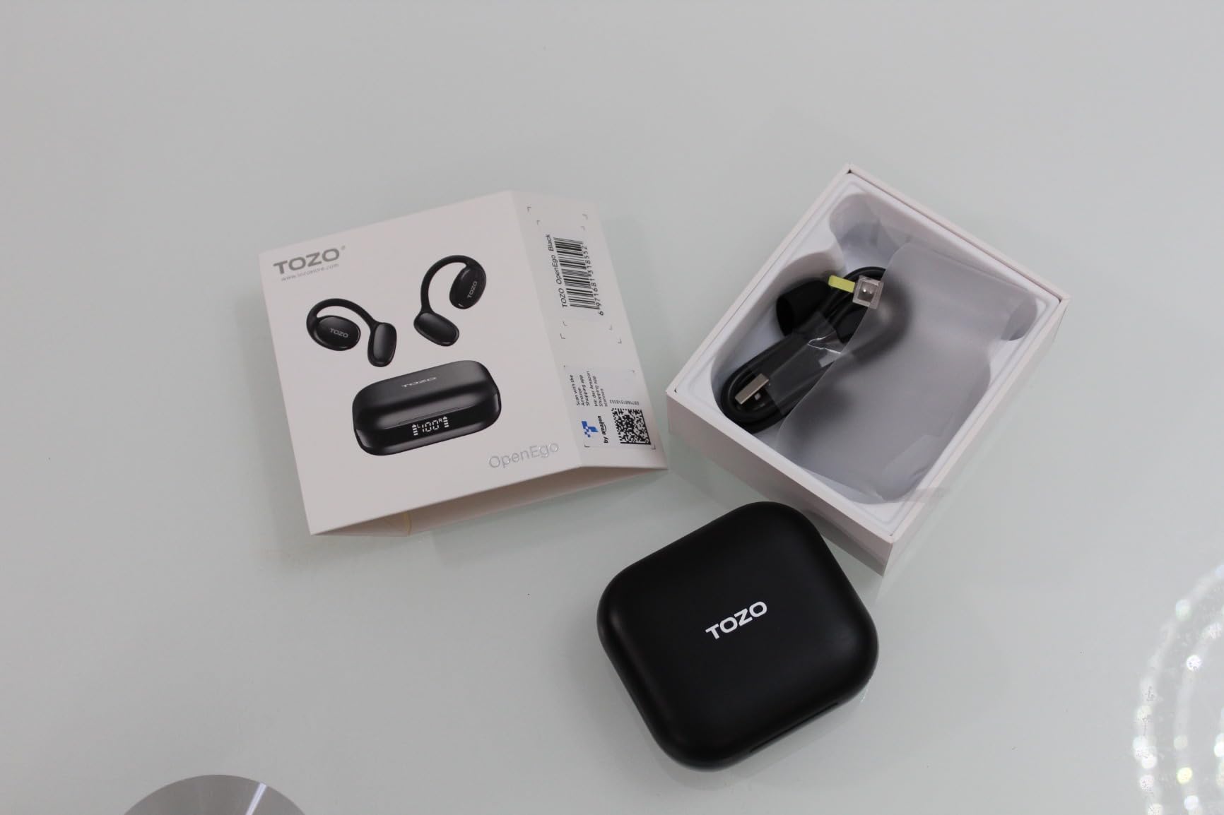TOZO OpenEgo Open Ear Earbuds 80H Bluetooth 5.3 Headphones Sport Earbuds | Open Ear Structure with Earhooks, 32 EQ Modes, Digital LED Display, HD Clear Calls, Comfort Wear For Running Office Black customer photo 1