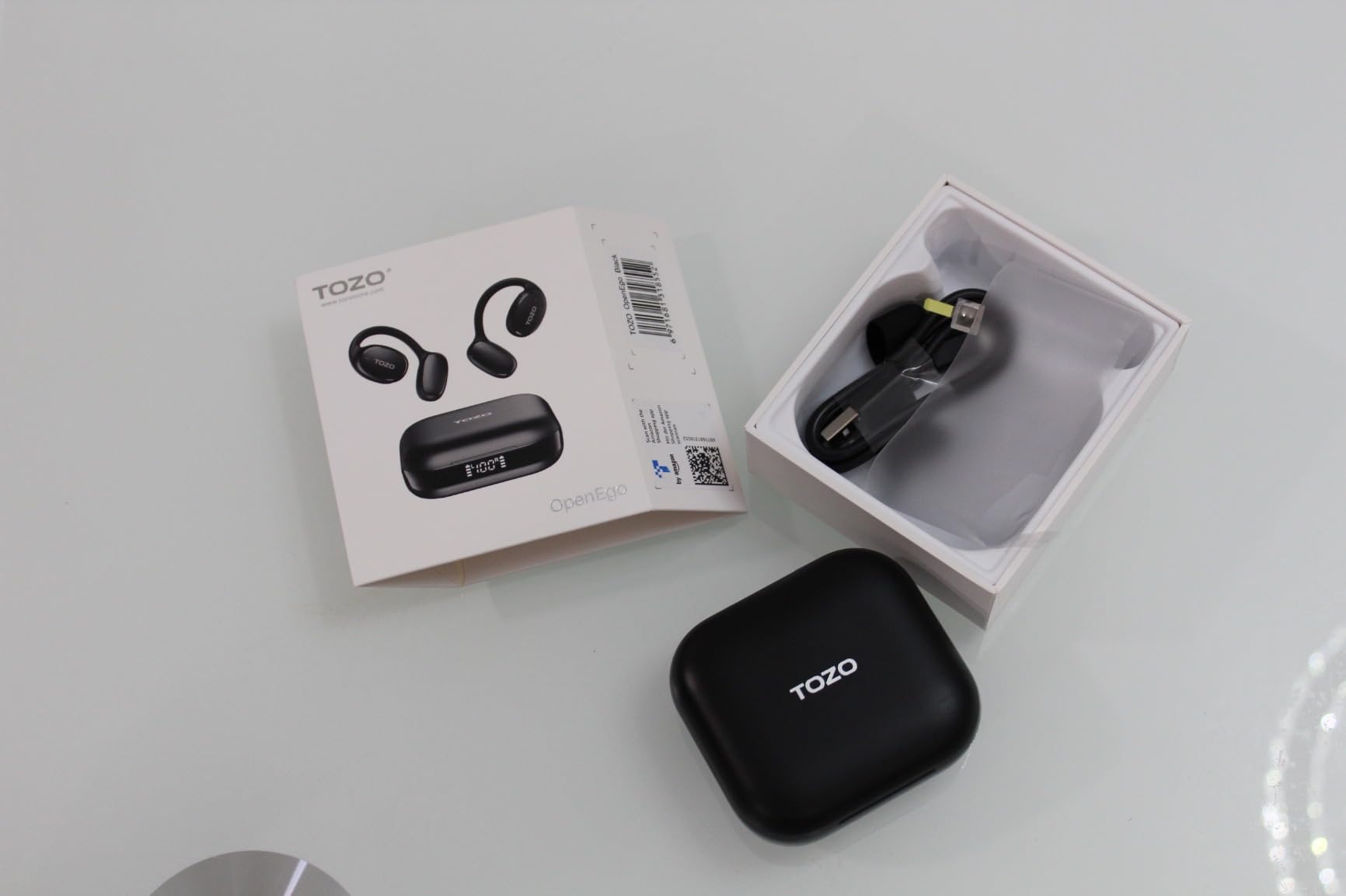 TOZO OpenEgo Open Ear Earbuds 80H Bluetooth 5.3 Headphones Sport Earbuds | Open Ear Structure with Earhooks, 32 EQ Modes, Digital LED Display, HD Clear Calls, Comfort Wear For Running Office Black customer photo 2