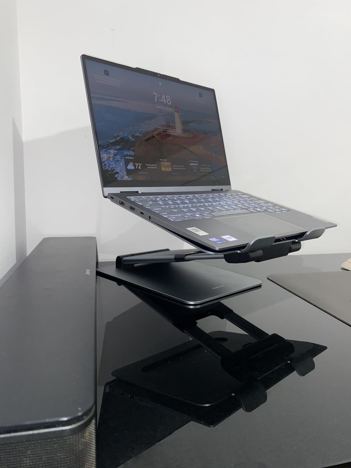 Nulaxy Pull-Out Height Adjustable Laptop Stand for Desk, 22 LB Support | Full Aluminum Standing Desk Holder, Vented Panel, Dual Foldable Design, Compatible with 10-17 Inch Laptops customer photo 1