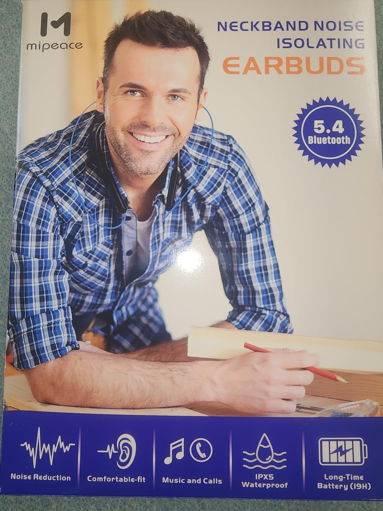 MIPEACE Bluetooth Earplug Headphones, Neckband Wireless Earbuds earplugs-29db Noise Reduction isolating in-Ear earplug Earphones and Controls,IPX6 sweatproof,20+Hour Battery(Blue) customer photo 2