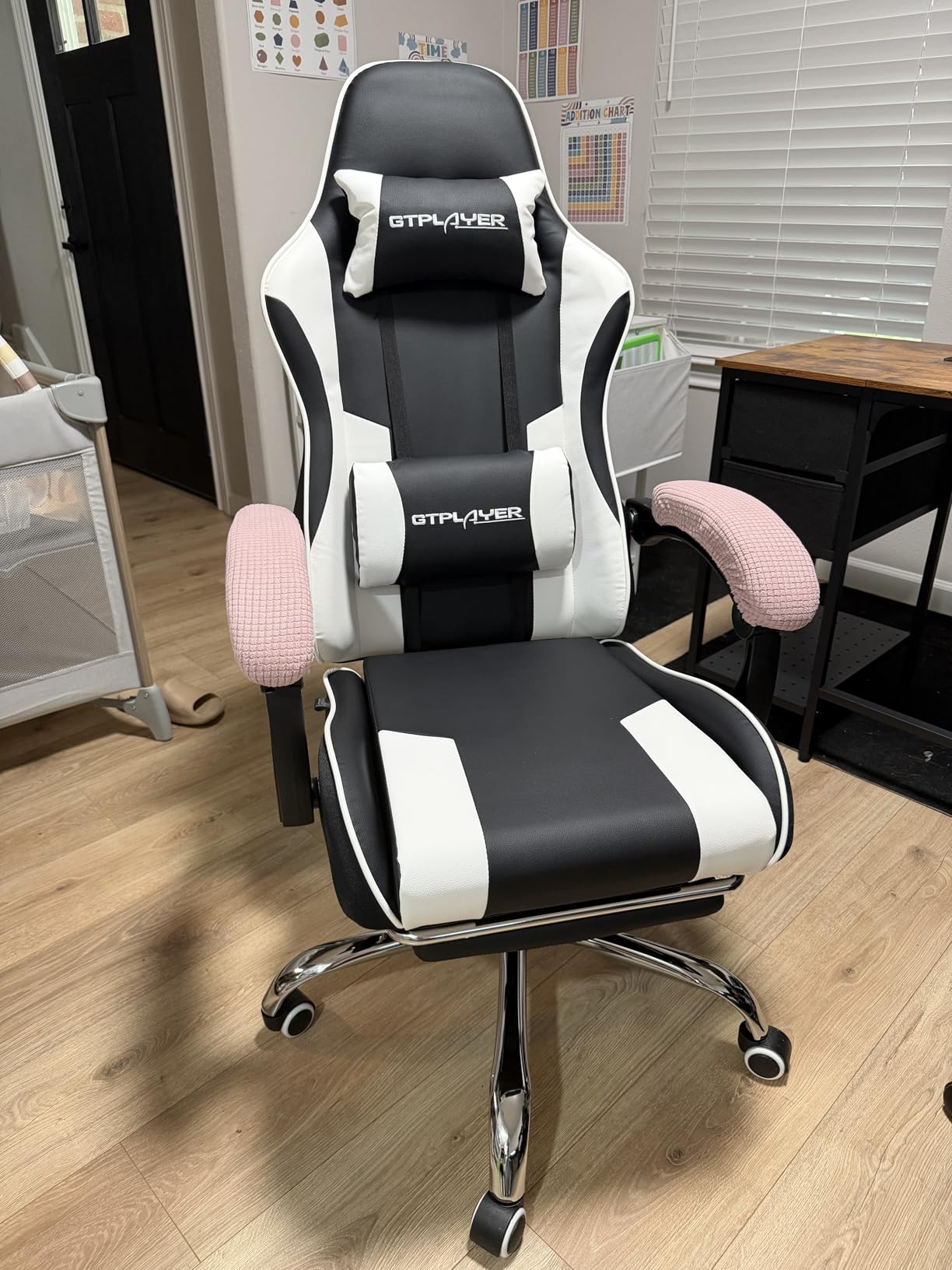 GTPLAYER Gaming Chair, Computer Chair with Footrest and Lumbar Support, Height Adjustable Game Chair with 360°-Swivel Seat and Headrest and for Office or Gaming (Faux Leather, Black) customer photo 2