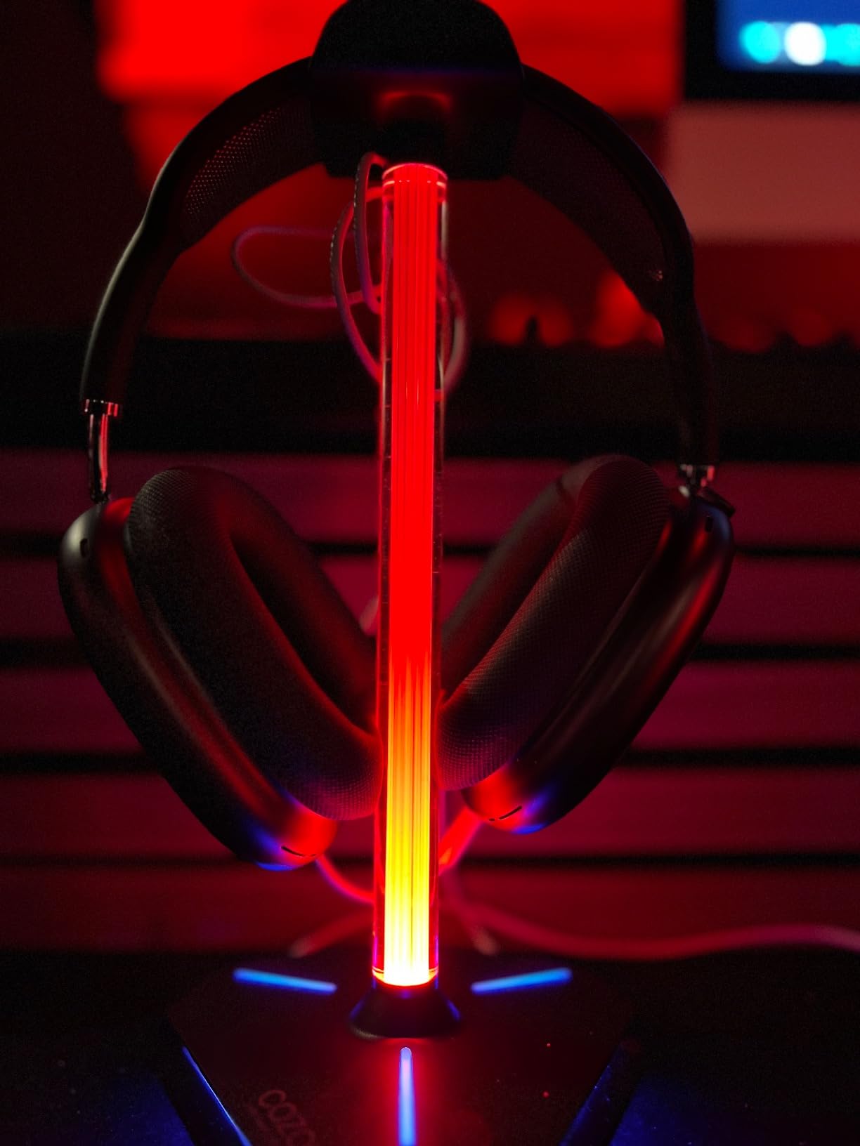 COZOO RGB Headphone Stand with 2 USB2.0 Extension Charging Port Extender Cord,Headset Stand Holder for Gamer Desktop Table Game Earphone Accessories,PC Gaming Accessories for Gamer,Gifts for Boyfriend customer photo 1