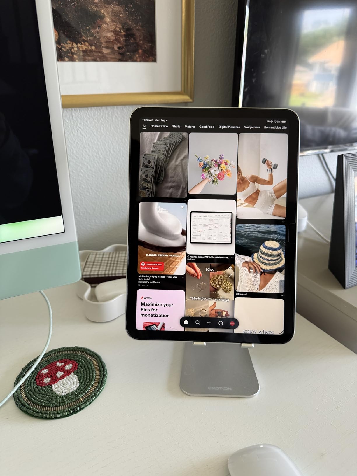 OMOTON T2 Tablet Stand for Desk, Aluminum Holder for iPad Pro/Air, Silver | Adjustable View Angle, Hollow Design Cooling, Anti-Slip Silicone Pads, Mount for 4.7-12.9