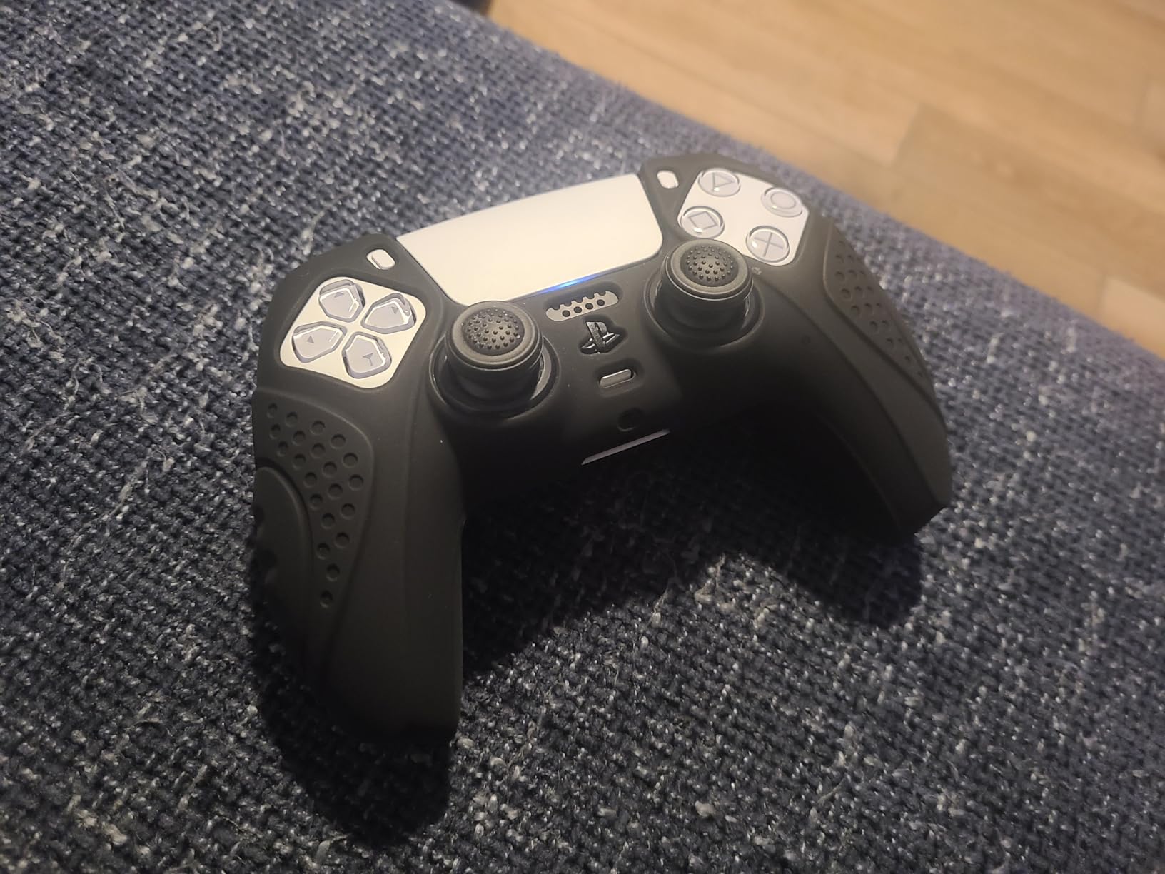 eXtremeRate PlayVital Guardian Edition White Ergonomic Soft Anti-Slip Controller Silicone Case Cover for ps5, Rubber Protector Skins with White Joystick Caps for ps5 Controller customer photo 2