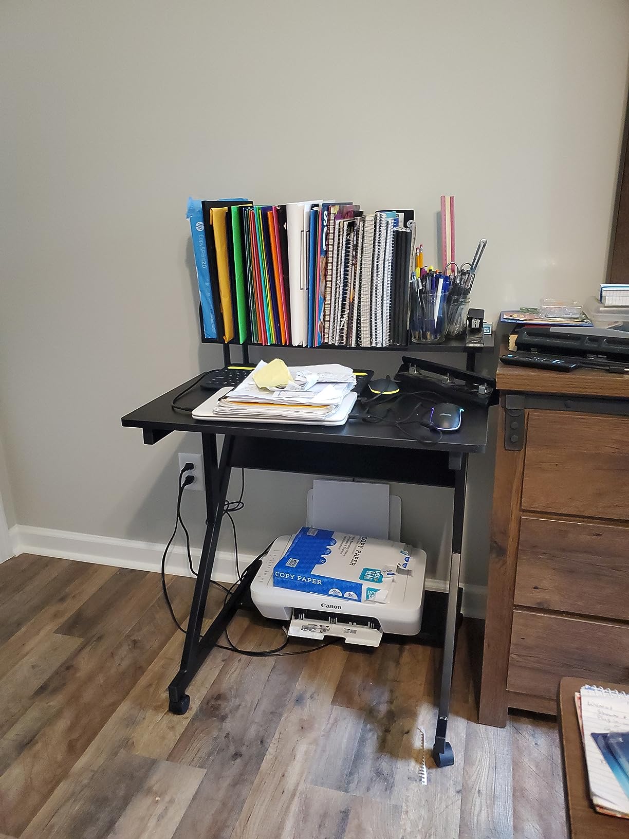 Dripex Computer Desk for Small Spaces, 27.5 inch Small Computer Desk, 3 Tier Compact Desk with Monitor Shelf and Bottom Storage Shelves, Space Saving Desk, Black customer photo 1