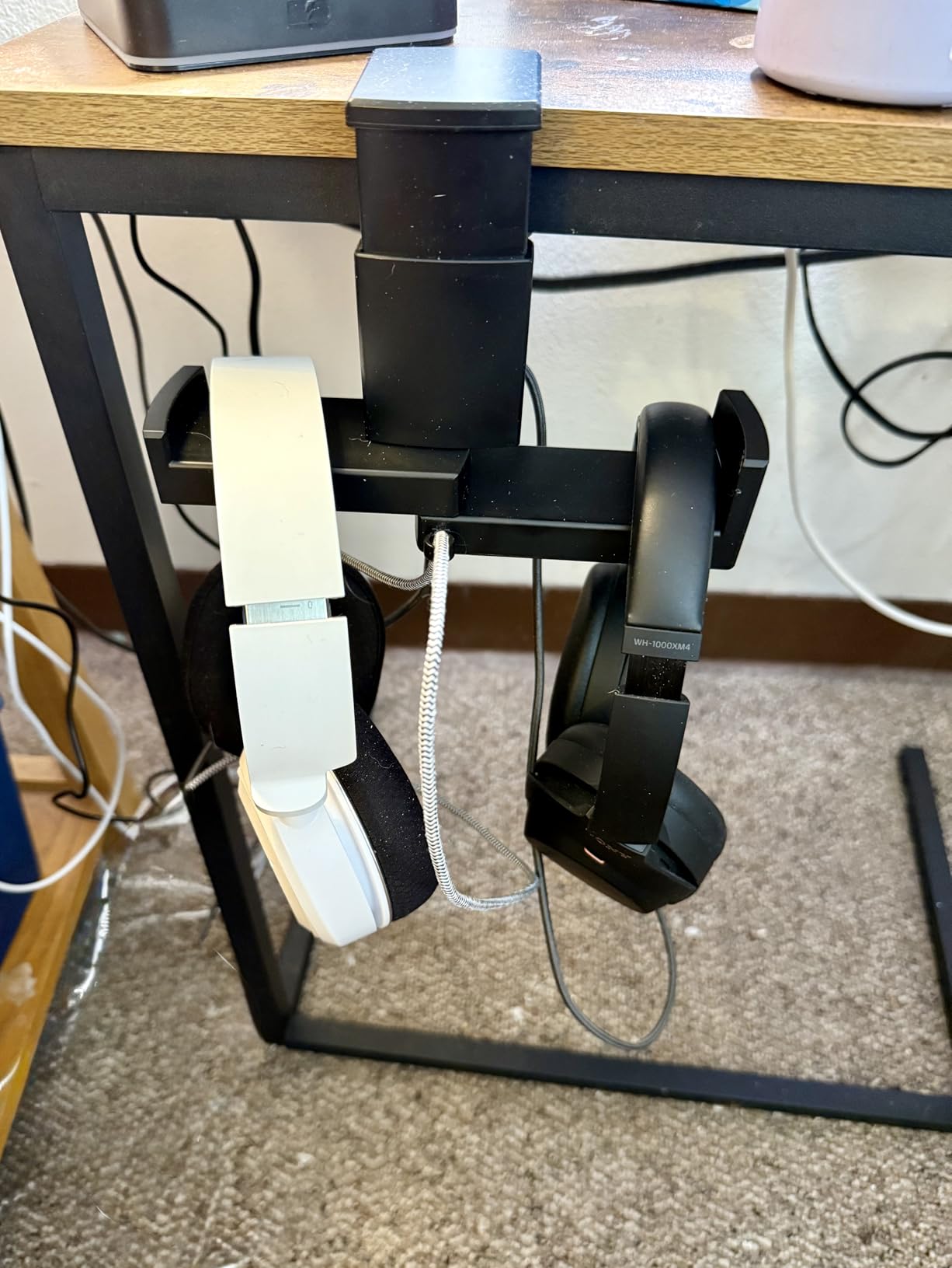 Dual Headphone Stand Holder - EURPMASK 2 in 1 PC Gaming Headset Hooks, 360 Degree Rotating Headphone Hanger with Adjustable Clamp & Cable Clip Organizer, Headset Mount Under Desk Earphone Clamp-Black customer photo 1