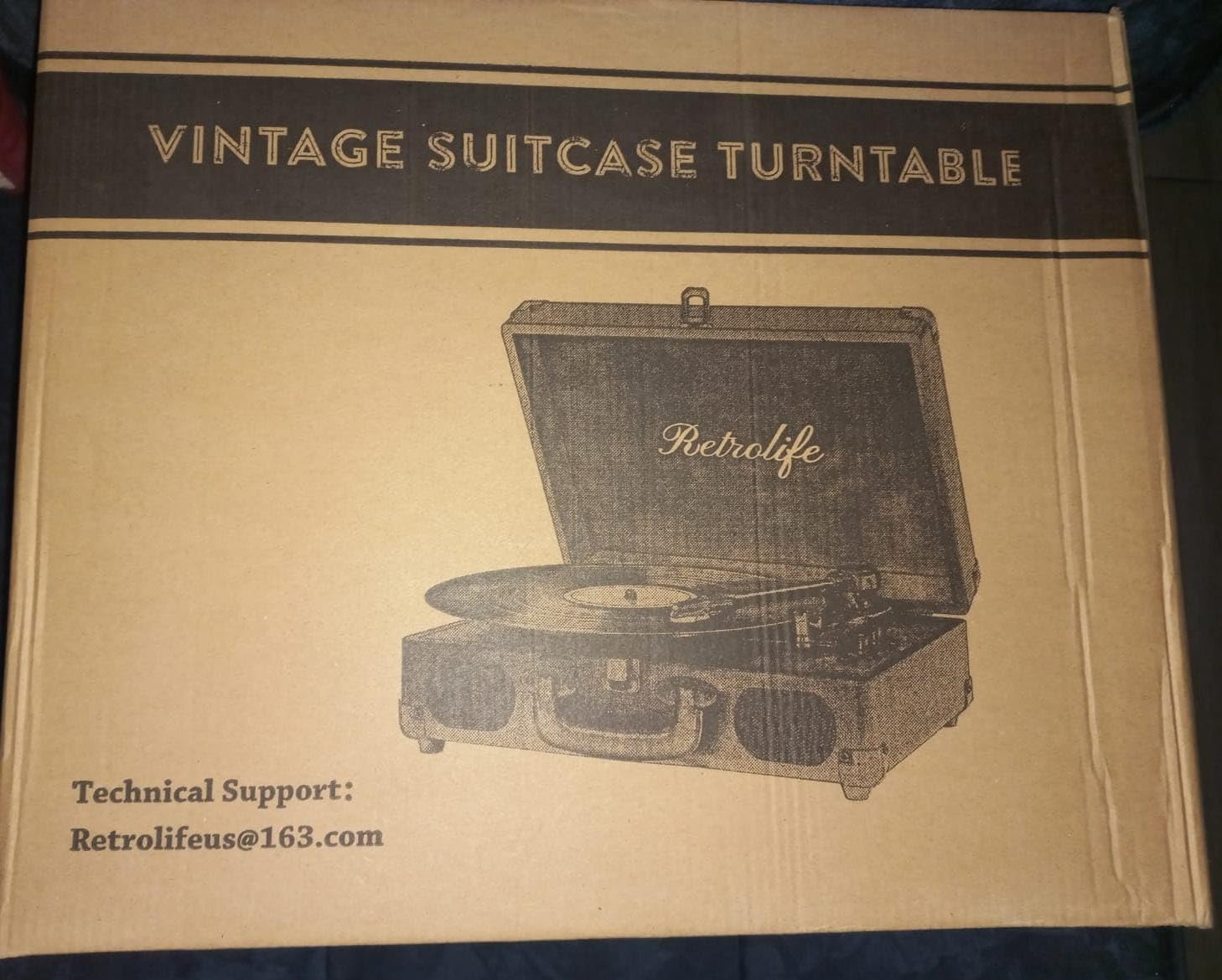 Retrolife Vinyl Record Player with Speakers, Bluetooth Vinyl Player-Black | Portable, 3-Speed BT Turntable, Belt-Driven, RCA Line Out & Headphone Jack, Auto Stop, Plays 7/10/12