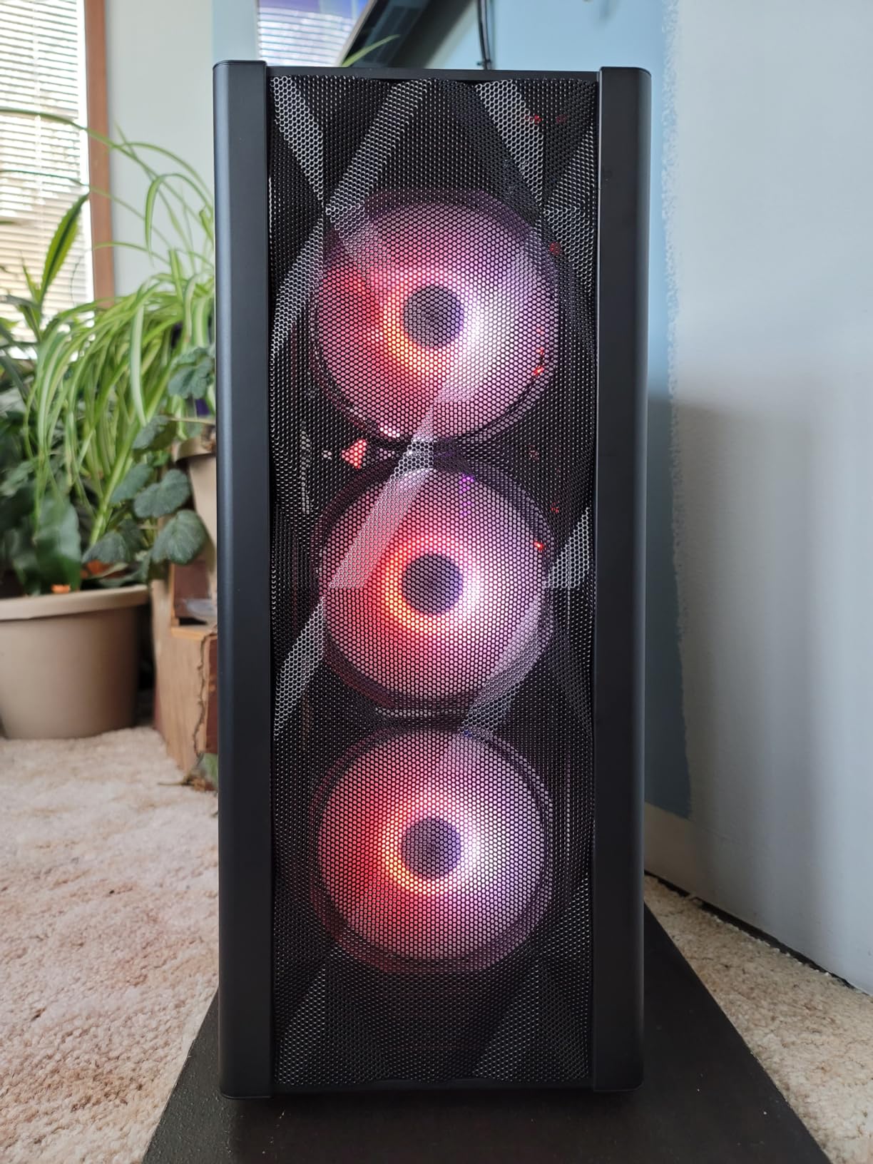 MUSETEX ATX PC Case Pre-Install 6 PWM ARGB Fans, Polygonal Mesh Computer Gaming Case, Opening Tempered Glass Side Panel Mid-Tower Case, USB 3.0 x 2, Black, NN8 customer photo 1