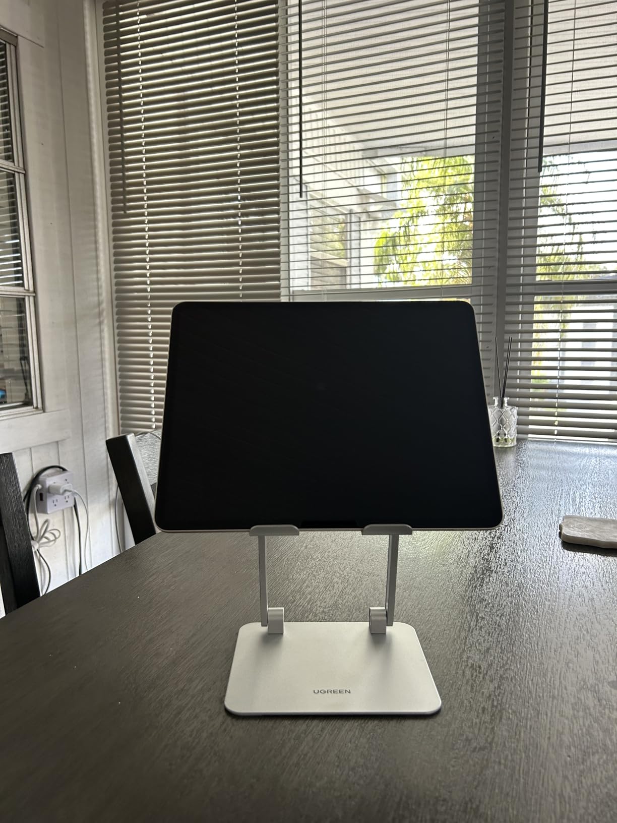 UGREEN Tablet Stand Holder for Desk Dual Rod Support Aluminum Tablet Holder Adjustable Multi-Angle Home Office Accessories Compatible with iPad Pro 13 12 11 10.5 Air Mini 5 4 3 2 Phone E-Reader Silver customer photo 1