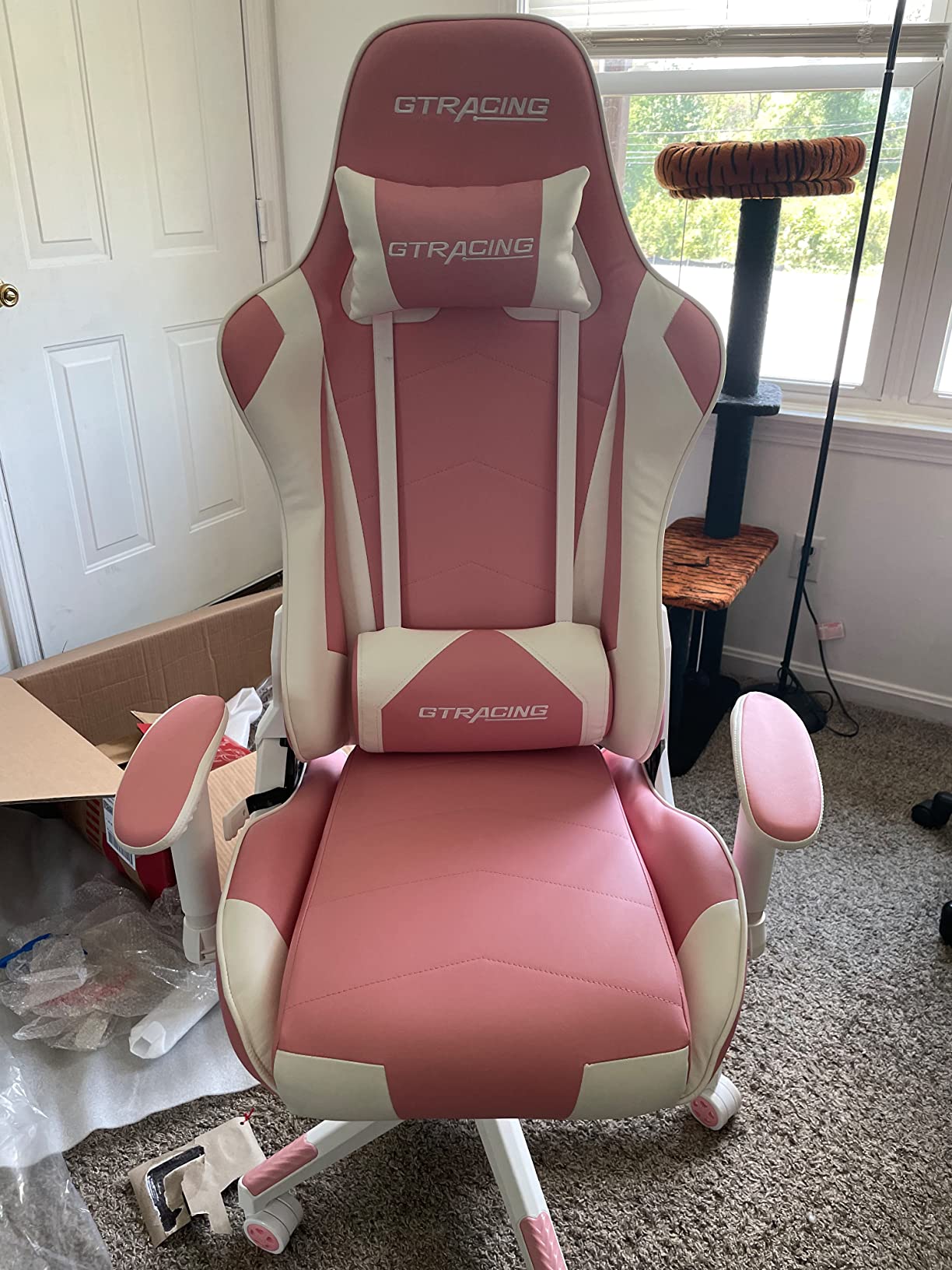 GTRACING Gaming Chair Racing Office Computer Ergonomic Video Game Chair Backrest and Seat Height Adjustable Swivel Recliner with Headrest and Lumbar Pillow Esports Chair (Red) customer photo 1