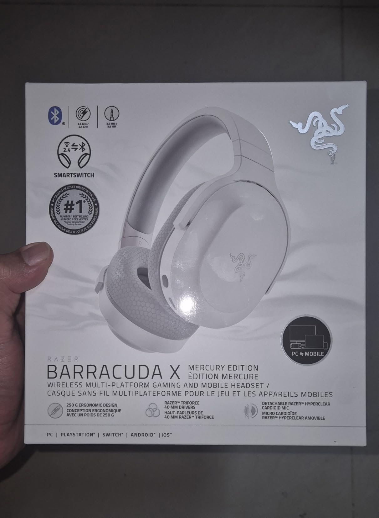 Razer Barracuda X Wireless Gaming & Mobile Headset, 2.4Ghz + BT, White, Bluetooth 5.2, Lightweight, 40mm Drivers, Detachable Mic, 50 Hr Battery customer photo 2