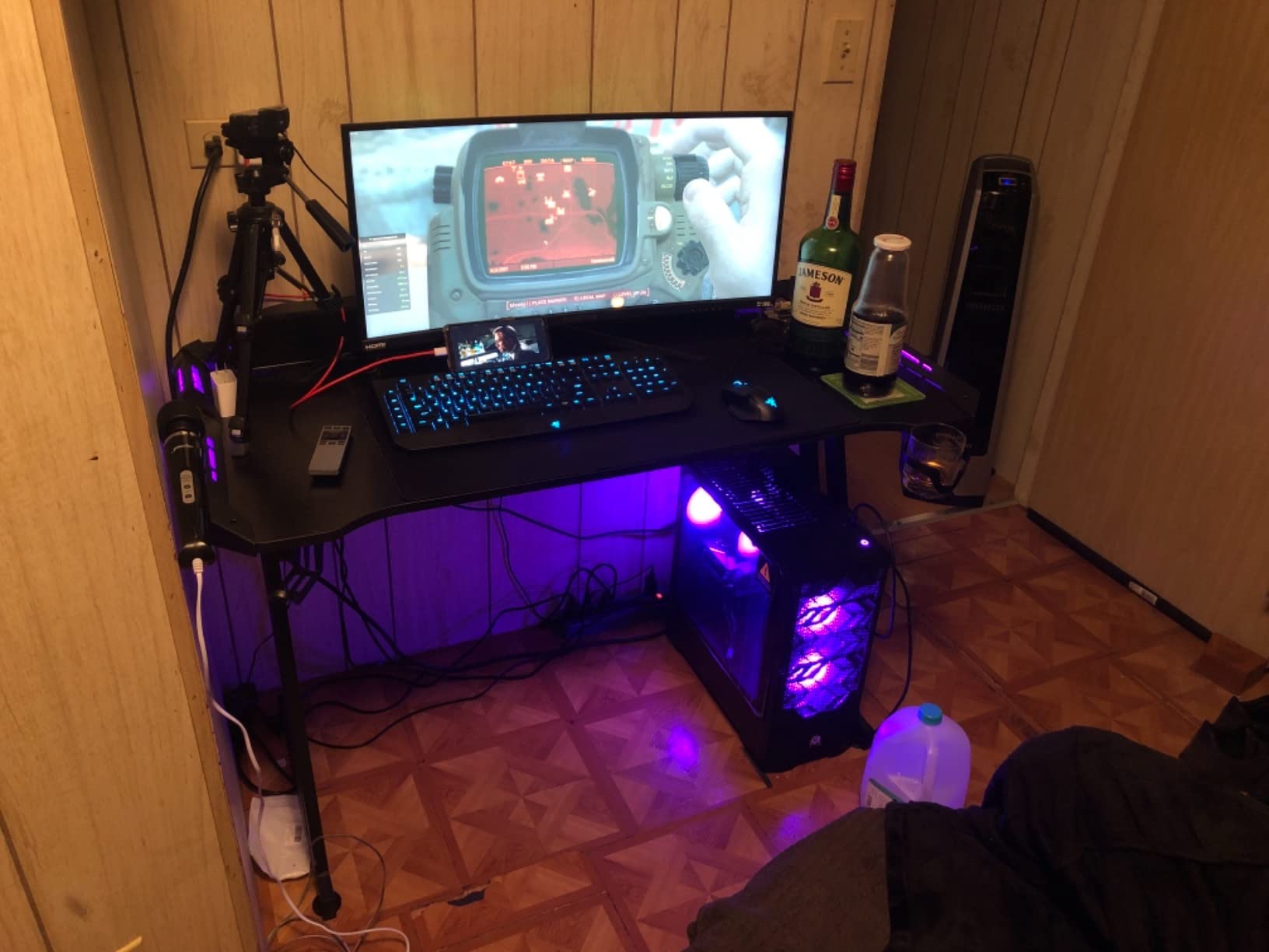 HLDIRECT 47 Inch Gaming Desk with LED Lights, Large RGB Computer Gaming Desk Table with Cup Holder Headphone Hook Mouse Pad customer photo 1