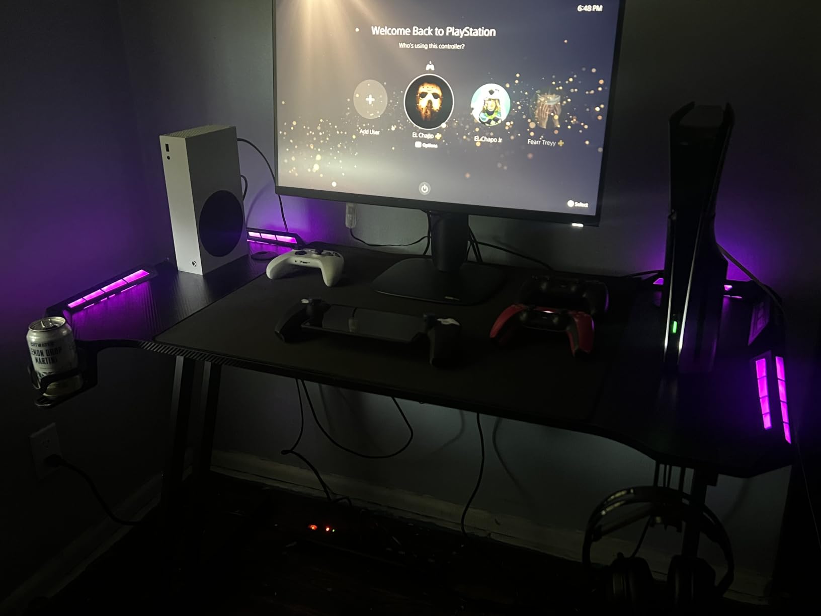 HLDIRECT 47 Inch Gaming Desk with LED Lights, Large RGB Computer Gaming Desk Table with Cup Holder Headphone Hook Mouse Pad customer photo 2