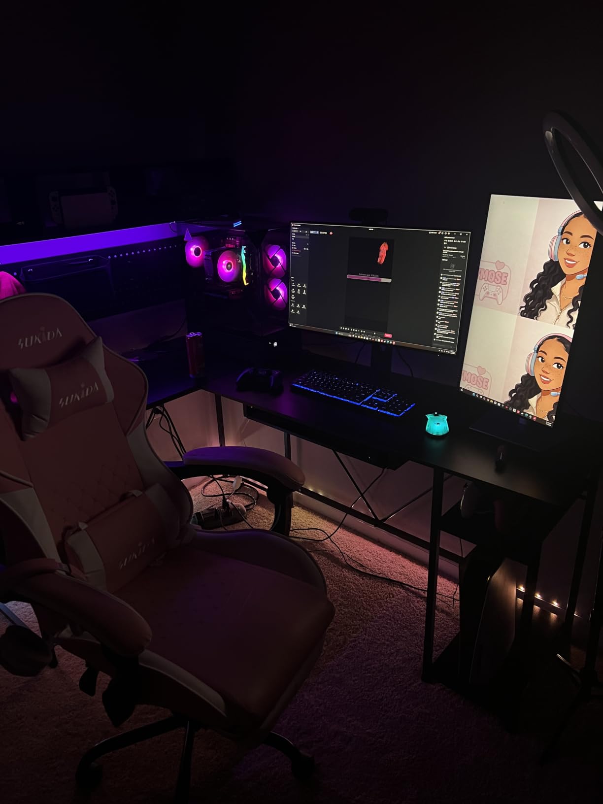 SEDETA L Shaped Gaming Desk, Reversible Computer Desk with Power Outlet and Pegboard, Gaming Desk with Led Lights customer photo 1