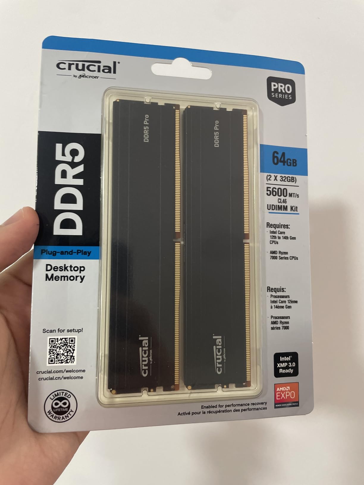 Crucial Pro 64GB DDR5 RAM Kit (2x32GB) 5600MHz Desktop Memory UDIMM 288-pin - CP2K32G56C46U5 customer photo 1