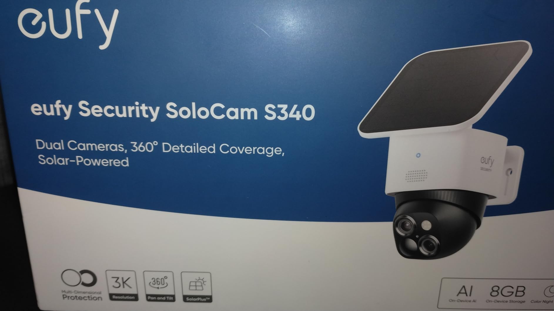 eufy Security 3K Dual Camera, SoloCam S340, Solar Security Cameras Wireless Outdoor, Cameras for Home Security, 360°Coverage, Pan & Tilt, No Blind Spots, No Monthly Fee, Built-in 8GB customer photo 1