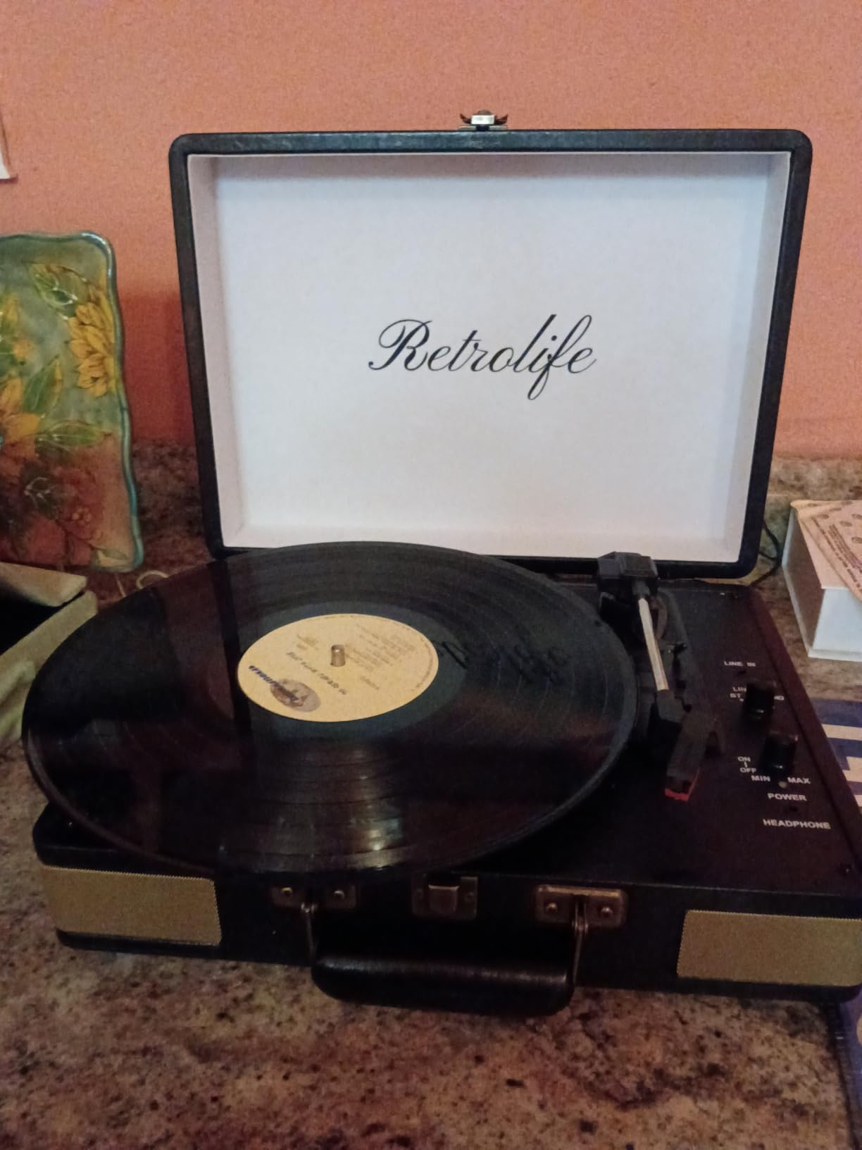 Retrolife Record Player 3 Speed Suitcase Design Bluetooth Playback, Blue | Portable Vinyl Player, Built-in Speakers, Enhanced Audio Sound, 33/45/78 RPM, PU Leather, Vintage Turntable customer photo 1
