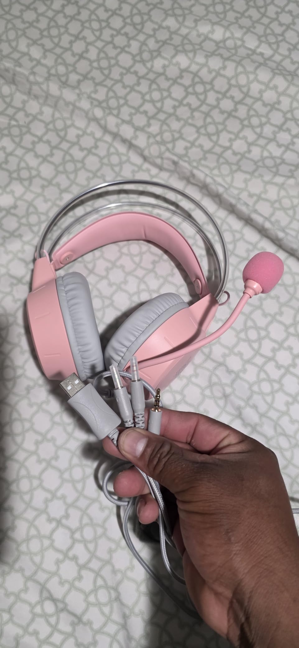 Lightweight Gaming Headset, RGB Lighting, Wired Over Ear Headphones with Mic for PC Laptop PS4 PS5 Switch, Stereo Surround Sound, Self-Adjusting Headband, Pink Cat Ear customer photo 1