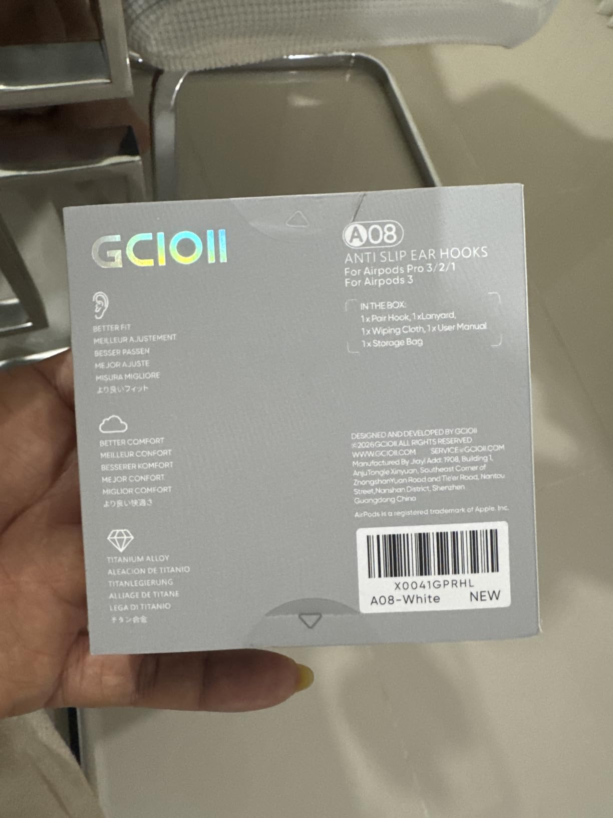 Gcioii Memory Titanium Alloy Ear Hooks for AirPods Pro 3, AirPods Pro 2, AirPods Pro & AirPods 3, Anti-Slip Sport Accessories [Added Anti-Lost Lanyard] Comfortable Secure Fit, White customer photo 2