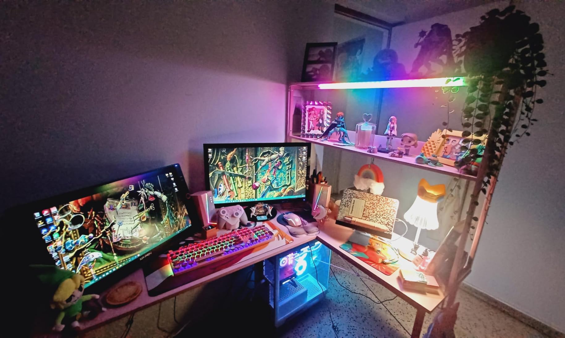AODK L Shaped Desk Gaming Desk with LED Light & Power Outlet, 53 Inch Reversible L Shaped Computer Table with Shelf & Storage Bag & Hook for Home Office, Black customer photo 2