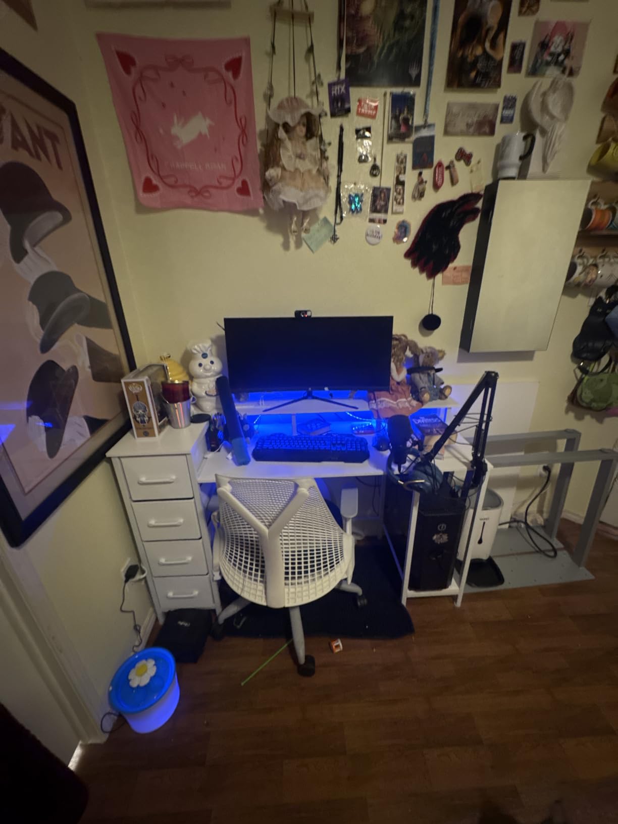 Korfile 47 Inch Gaming Desk with Power Outlets and LED Lights, Reversible Computer Desk with 5 Fabric Storage Drawers, Home Office Desk with Monitor Stand for Working Writing Study, Black customer photo 1