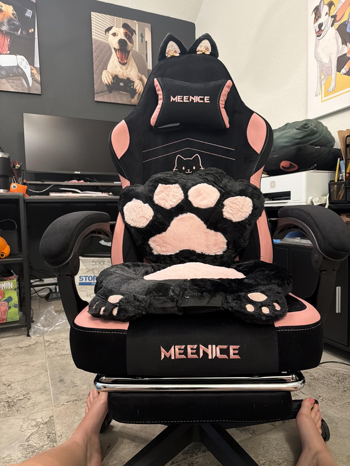 Gaming Chair Cute with Cat Ears Paw Lumbar and Cushion, Ergonomic Computer Chair with Footrest, Reclining PC Game Chair for Girl Computer Chair 300lbs for Adult Colours customer photo 2