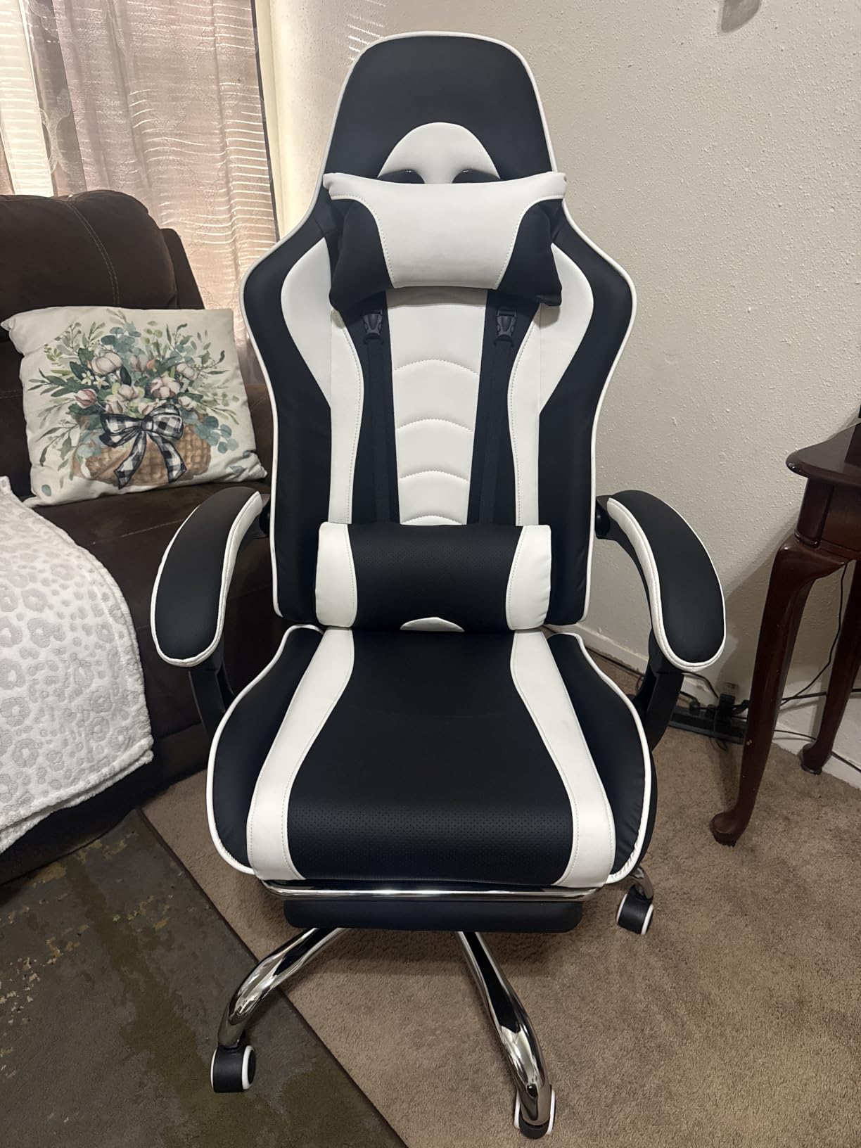 Yaheetech Gaming Chair with Electric Massage Lumbar Support, Footrest & Headrest - Ergonomic High Back Recliner for Home Office, Computer Desk Chair, Height Adjustable, 300 lbs, Black/White customer photo 1