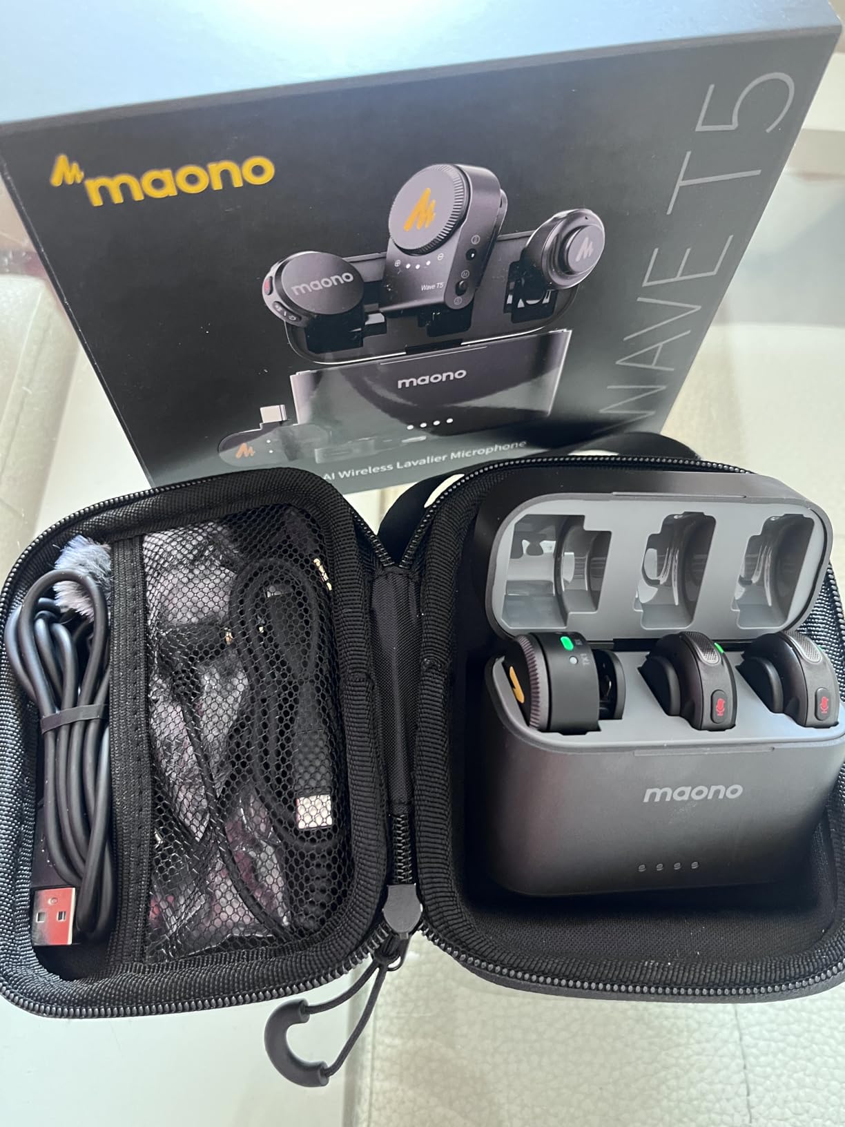 MAONO Wave T5 Mini Magnetic Wireless Lavalier Microphone for Content Creators Video Recording - AI Noise Cancellation, 48kHz/24bit, 4 Voice Filters, 40H, 1000ft Range for iPhone/Android/Camera/PC customer photo 1