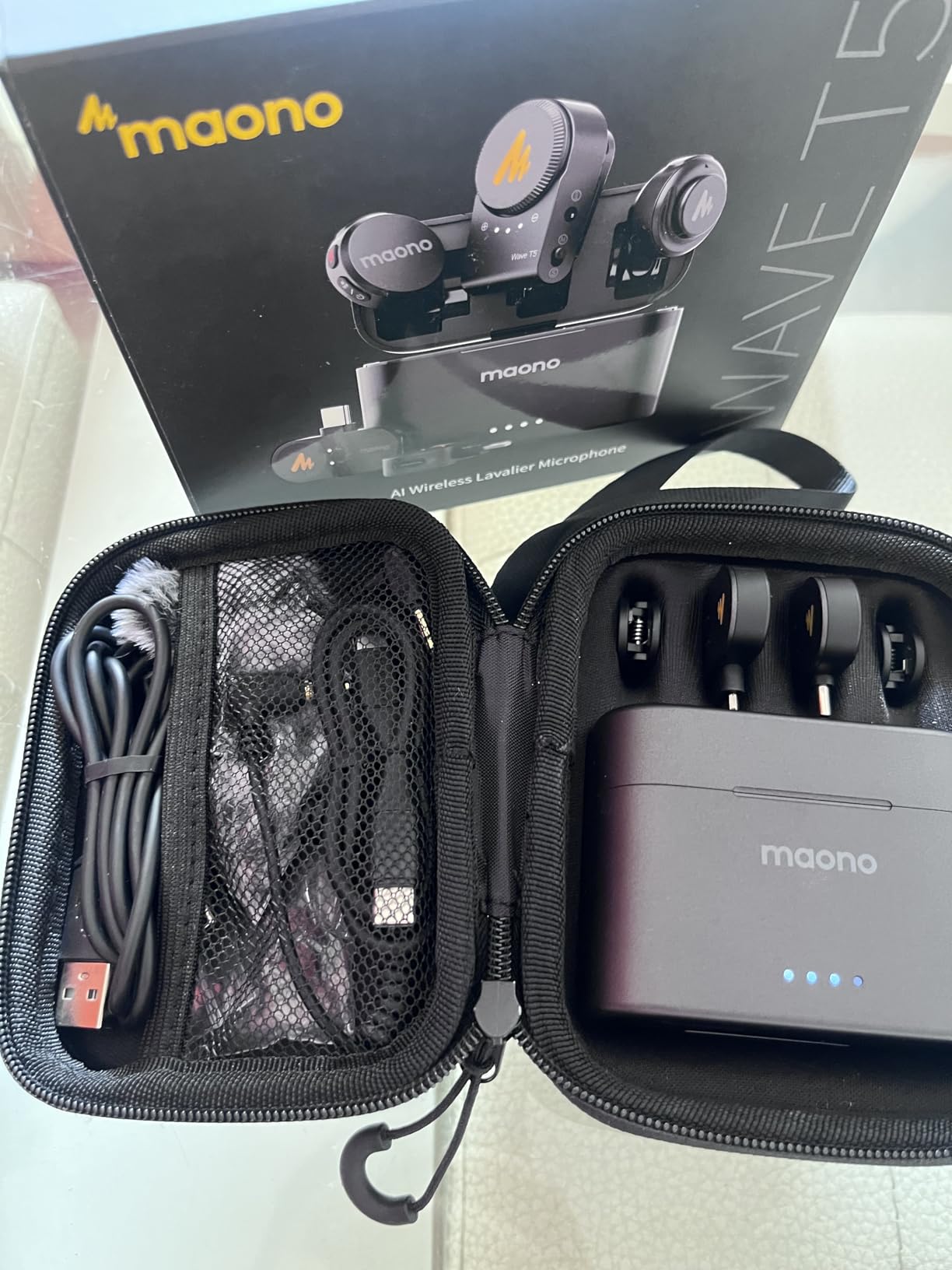 MAONO Wave T5 Mini Magnetic Wireless Lavalier Microphone for Content Creators Video Recording - AI Noise Cancellation, 48kHz/24bit, 4 Voice Filters, 40H, 1000ft Range for iPhone/Android/Camera/PC customer photo 2