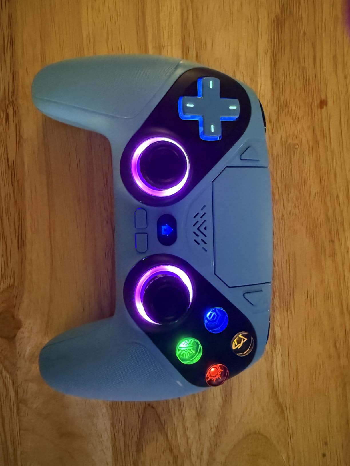Dinosoo RGB Wireless Controller for PS5/PlayStation 5 PC, Bluetooth Controller with Turbo, Macro, Dynamic Vibration, 6-Axis Motion Control, 3.5mm Audio Jack, 1000mAh Battery, Speaker - Blue customer photo 1