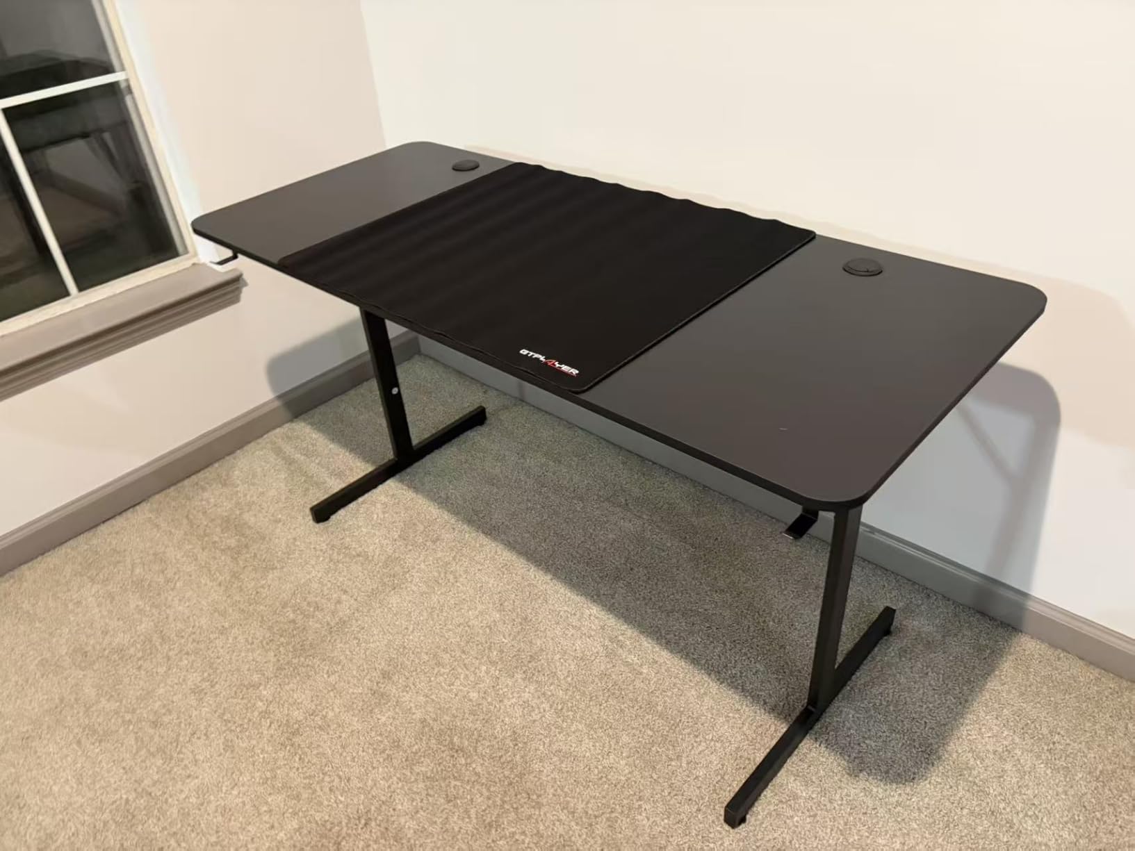 GTPLAYER 55 Inch Gaming Desk with LED Lights, Large Computer Desk with Mouse Pad for Home Office, T-Shaped Carbon Fibre Surface PC Game Workstations with Headphone Hook customer photo 1