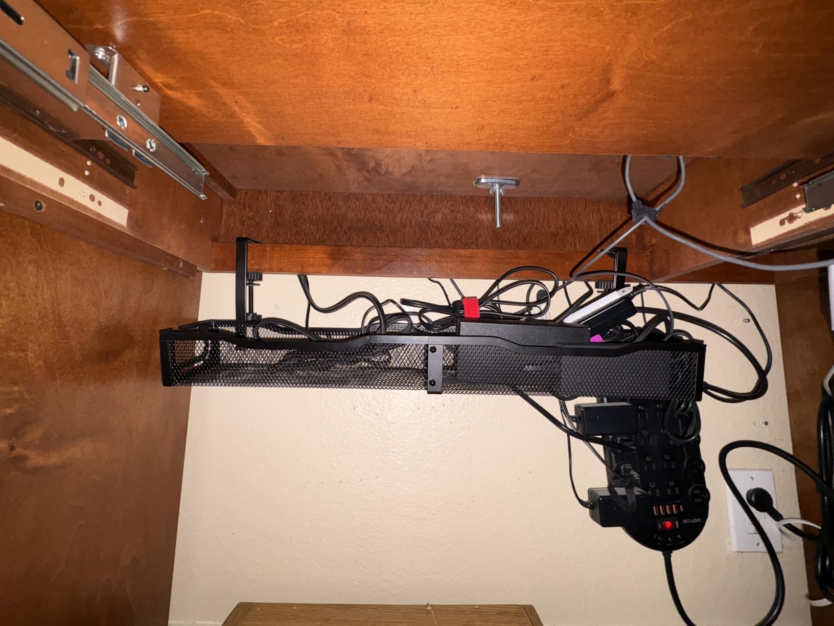 Cable Management, 25'' Cable Management Under Desk, Cable Tray | No Drill Under Desk Cable Management Tray, Cord Organizer with Clamp for Standing Desk, Desk Organizer for Home Office customer photo 1